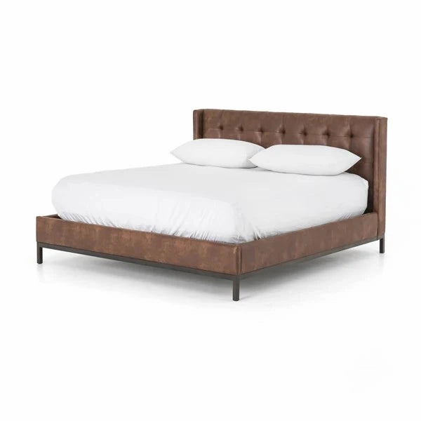 Brown Tufted Faux Leather Bed