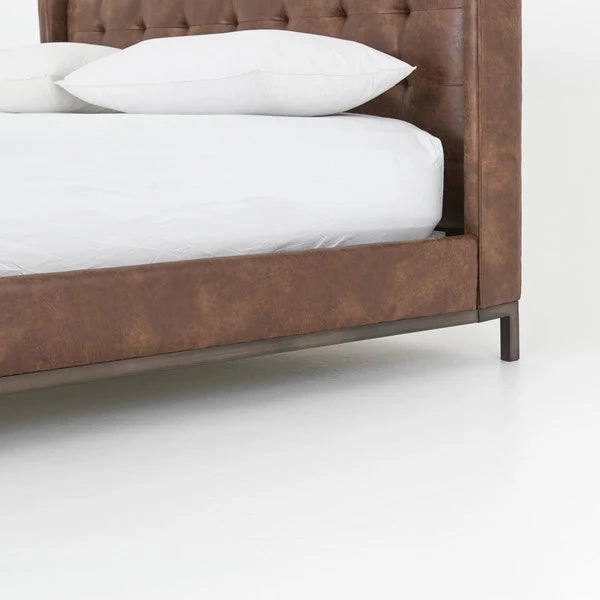 Brown Tufted Faux Leather Bed