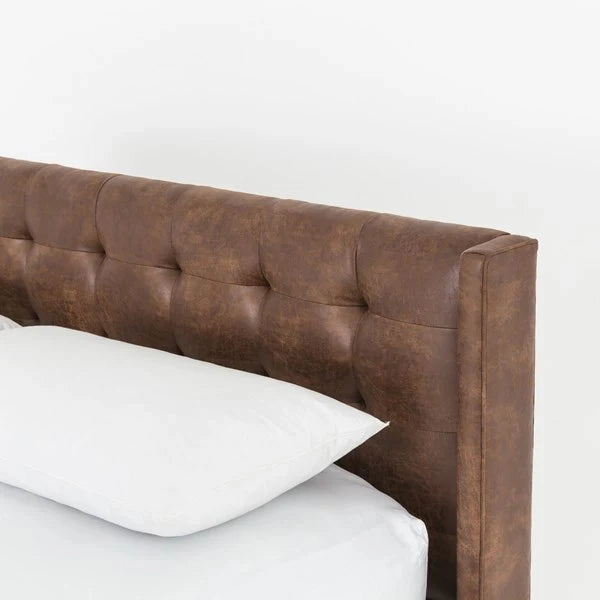 Brown Tufted Faux Leather Bed