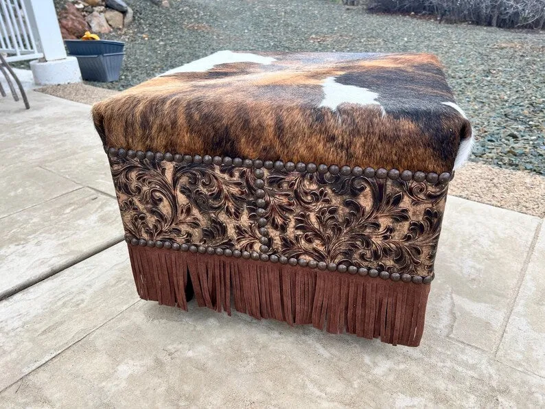 Buckeye Fringed Leather Ottoman