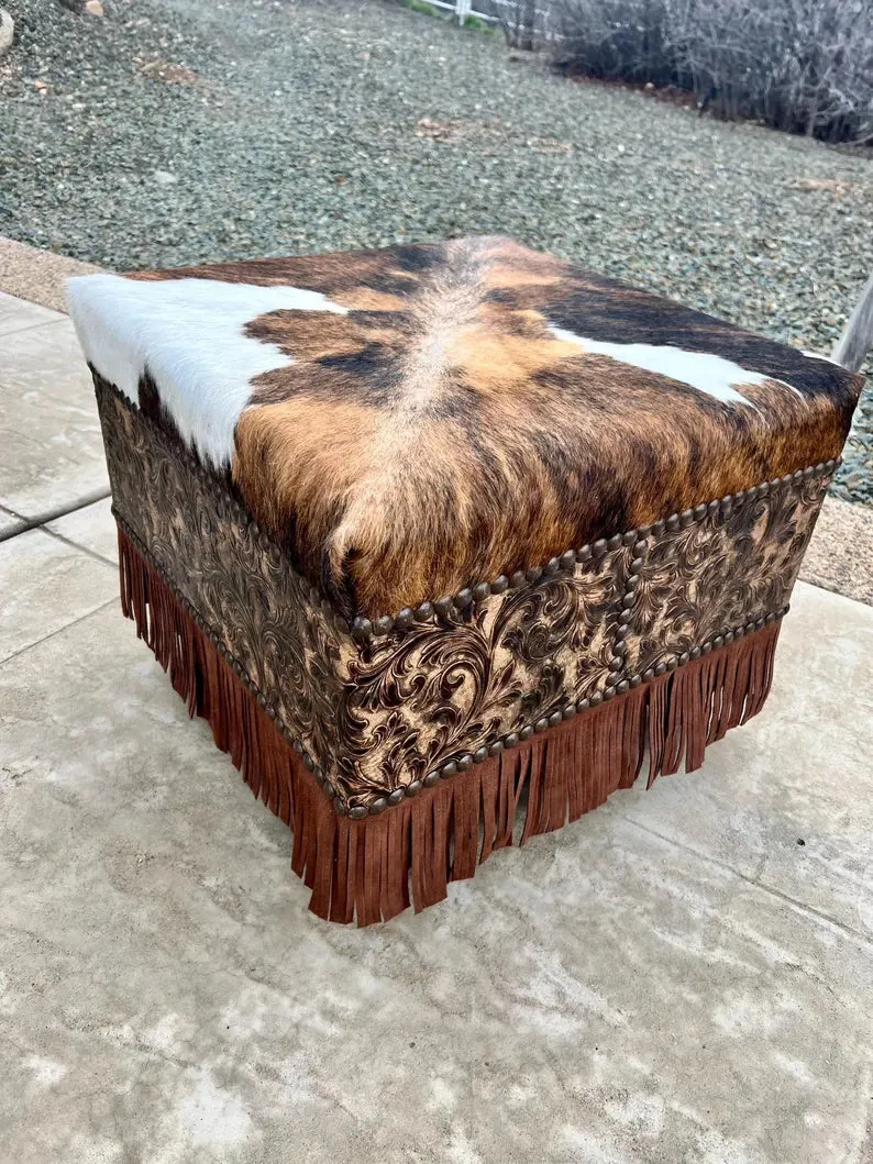 Buckeye Fringed Leather Ottoman