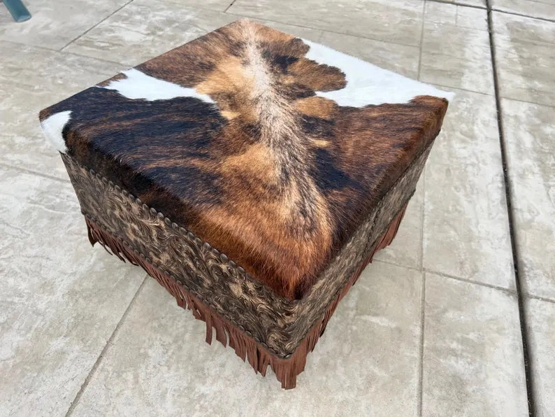 Buckeye Fringed Leather Ottoman