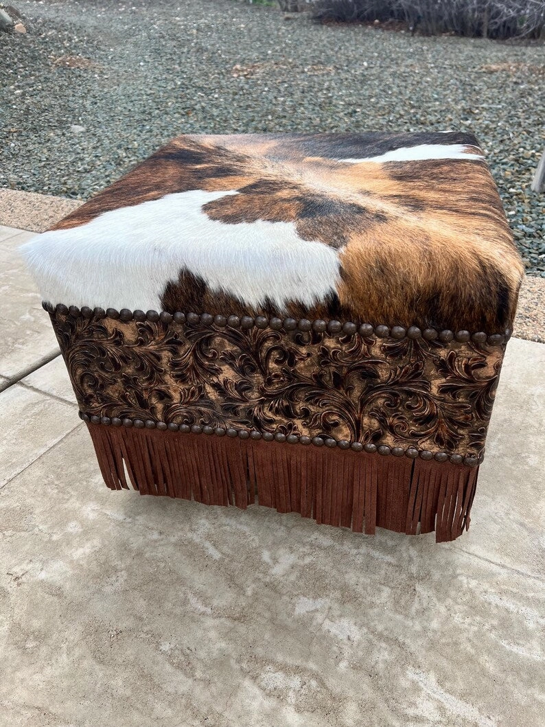 Buckeye Fringed Leather Ottoman