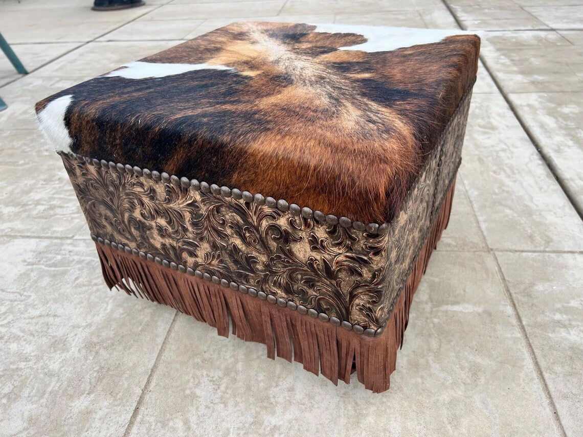 Buckeye Fringed Leather Ottoman vanity mirror, wall mirror