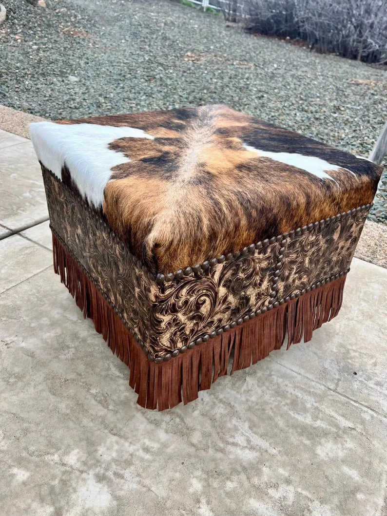 Buckeye Fringed Leather Ottoman