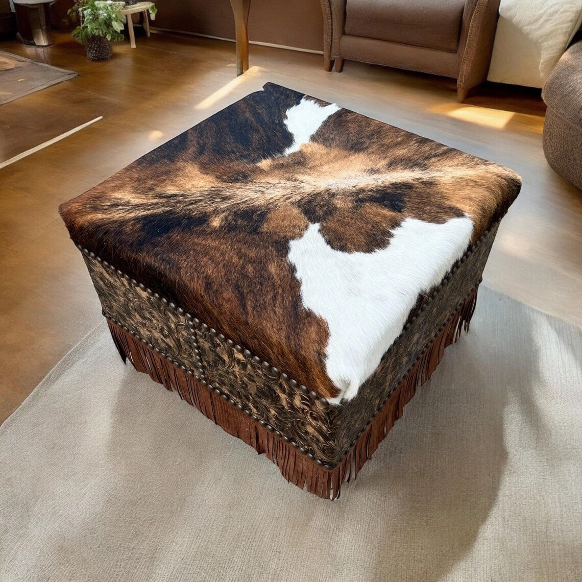 Buckeye Fringed Leather Ottoman