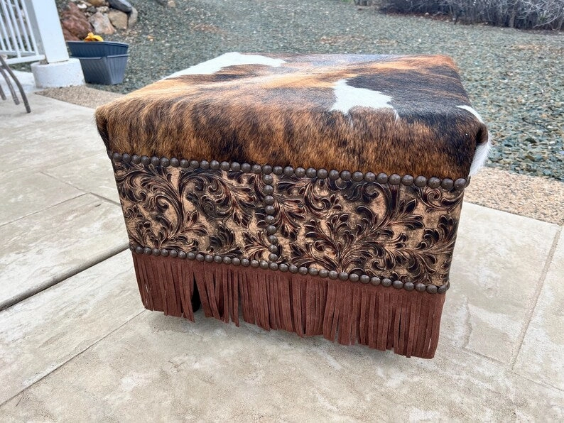 Buckeye Fringed Leather Ottoman