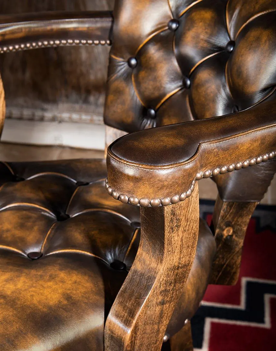 Burnished Brown Leather Western Barstool