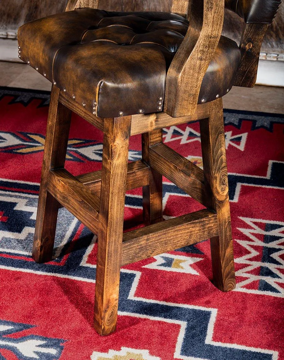Burnished Brown Leather Western Barstool