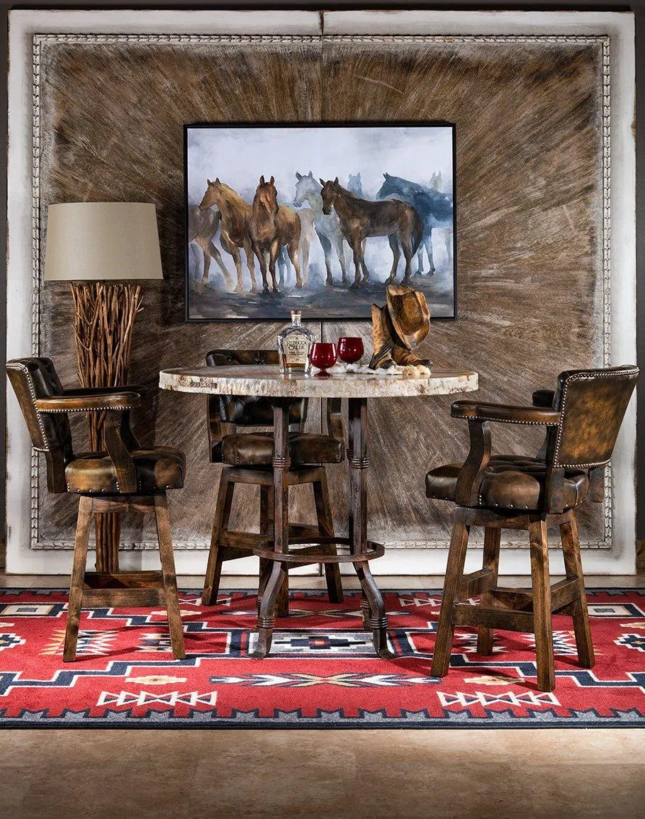 Burnished Brown Leather Western Barstool