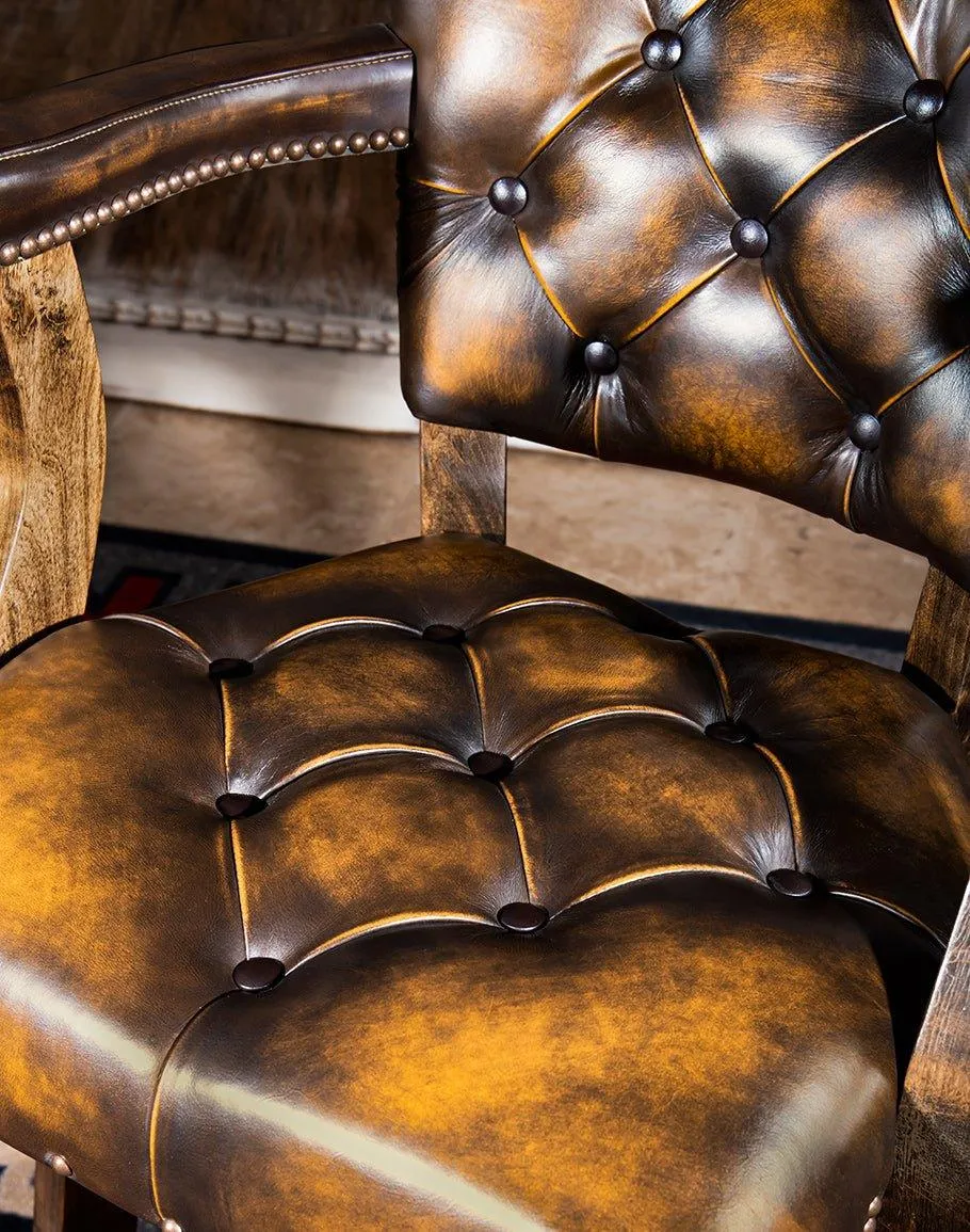 Burnished Brown Leather Western Barstool