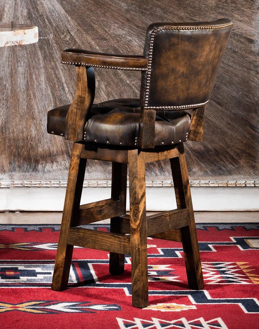 Burnished Brown Leather Western Barstool
