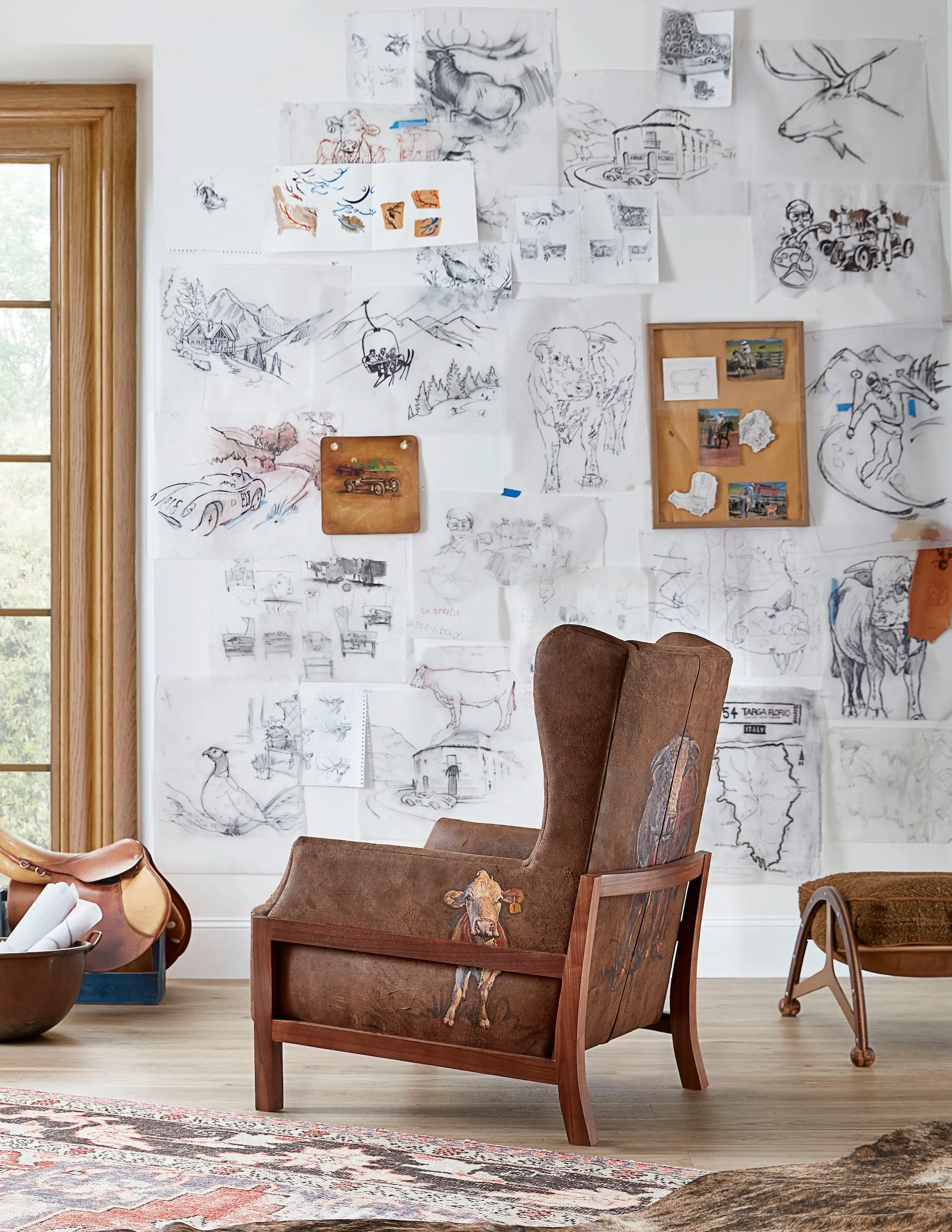 Burnished Leather Wingback Chair