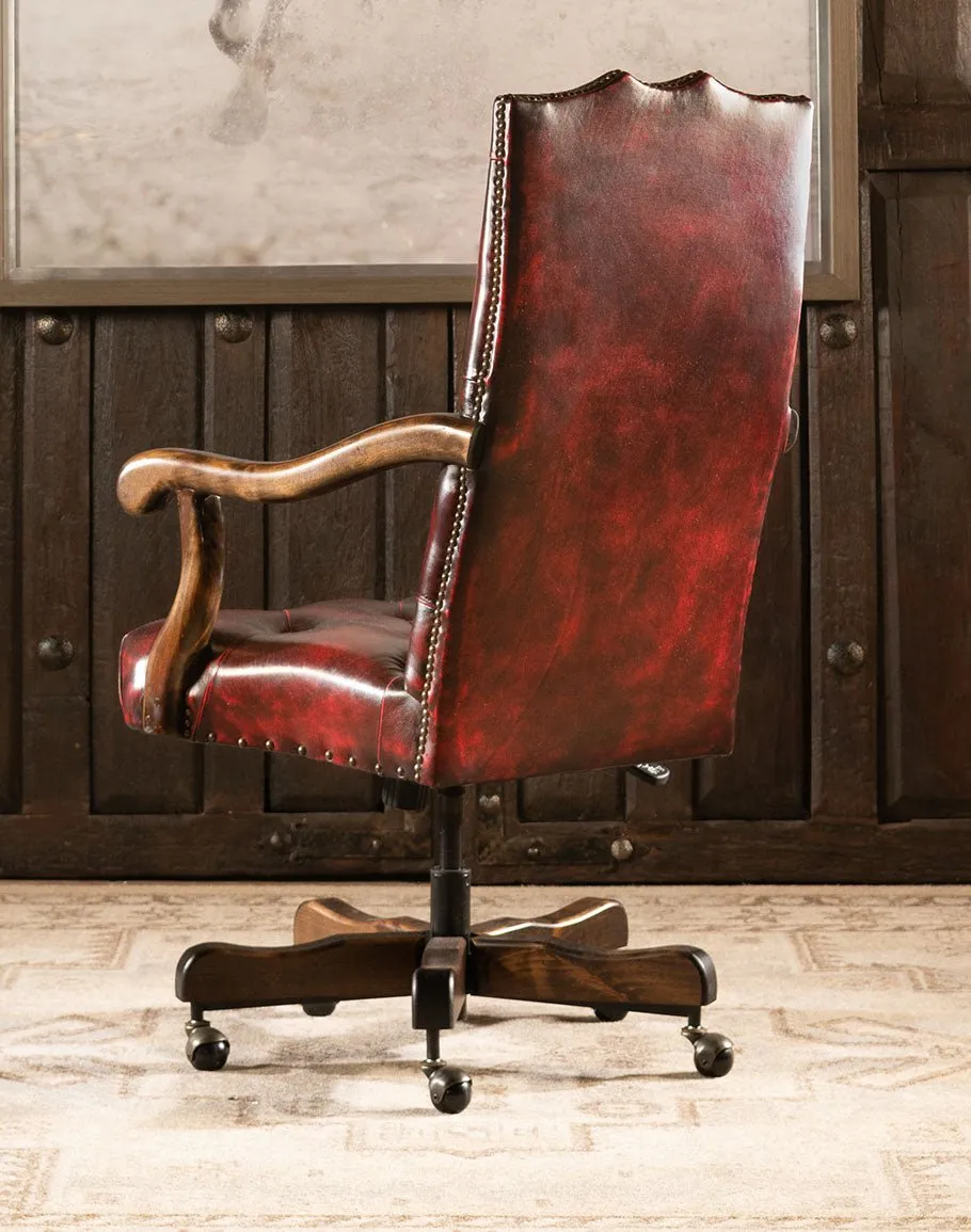Burnished Red Leather Tufted Office Chair