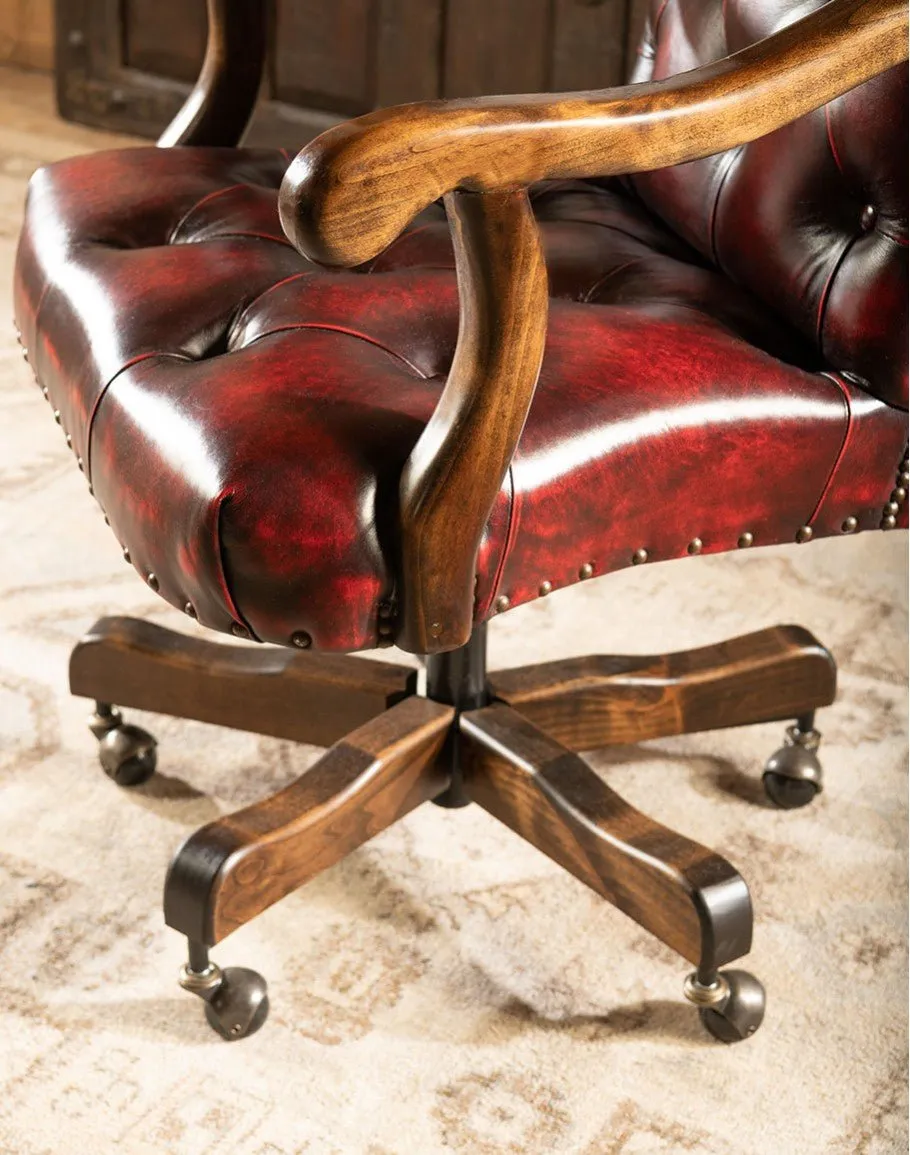 Burnished Red Leather Tufted Office Chair