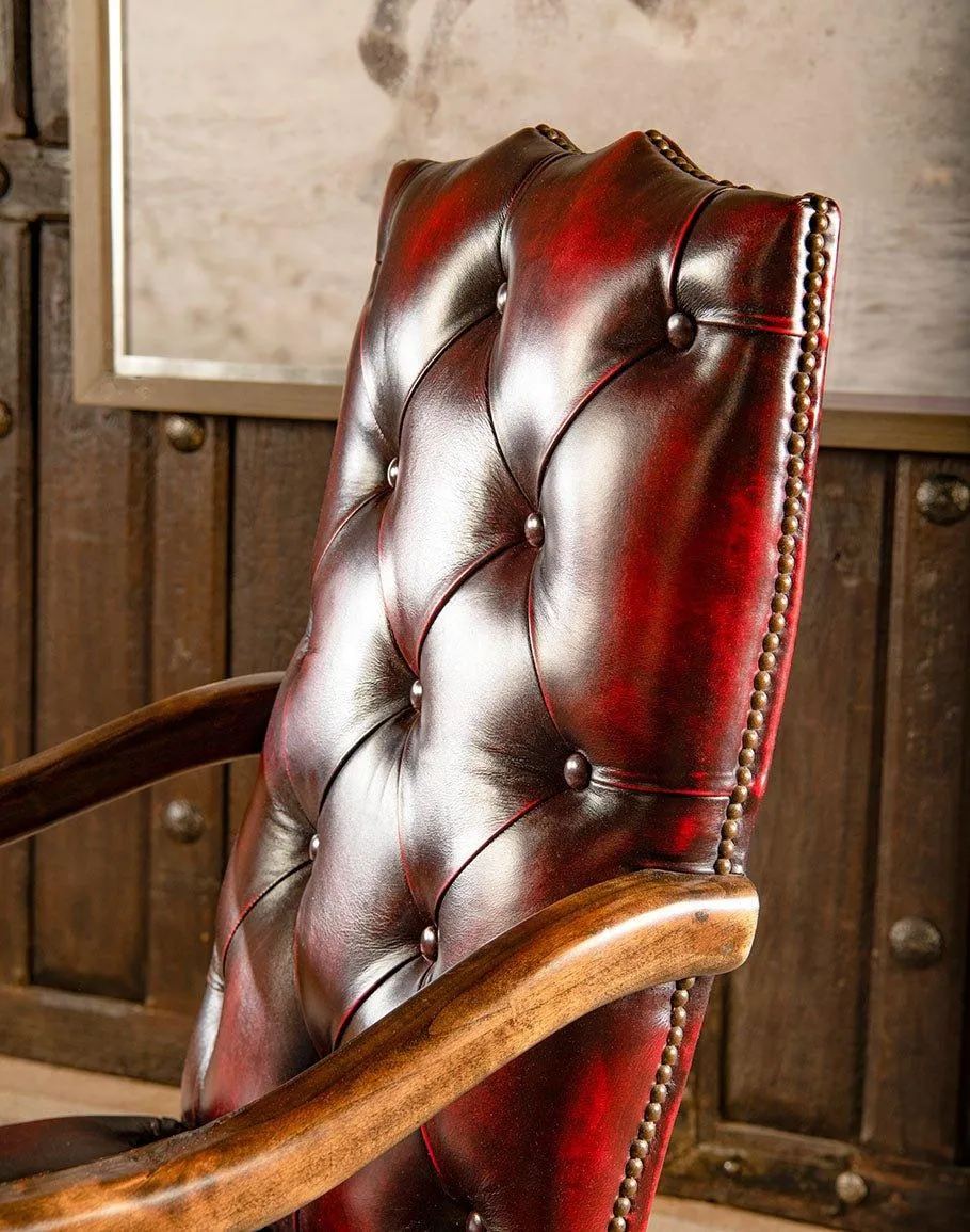 Burnished Red Leather Tufted Office Chair