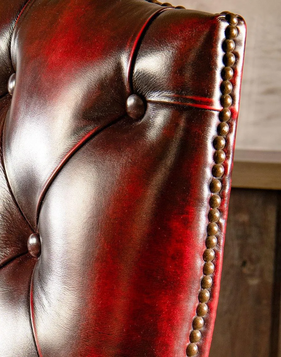 Burnished Red Leather Tufted Office Chair
