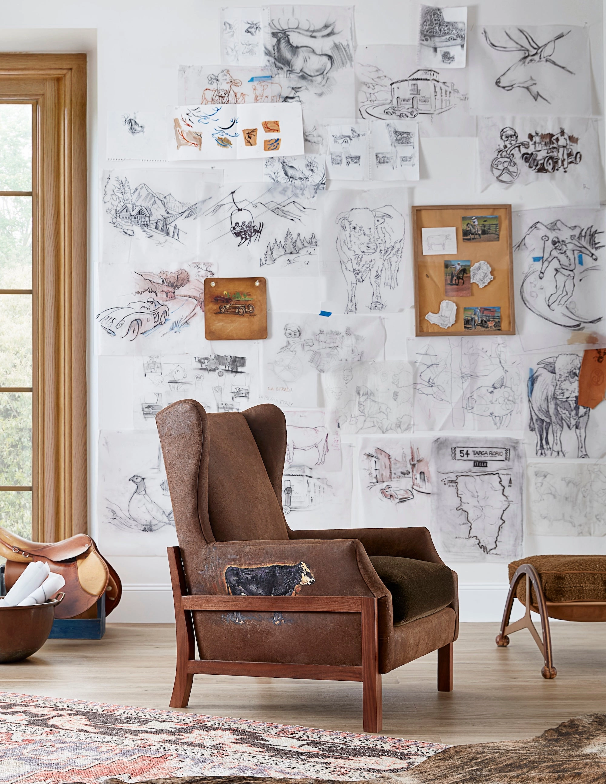 Burnished Leather Wingback Chair