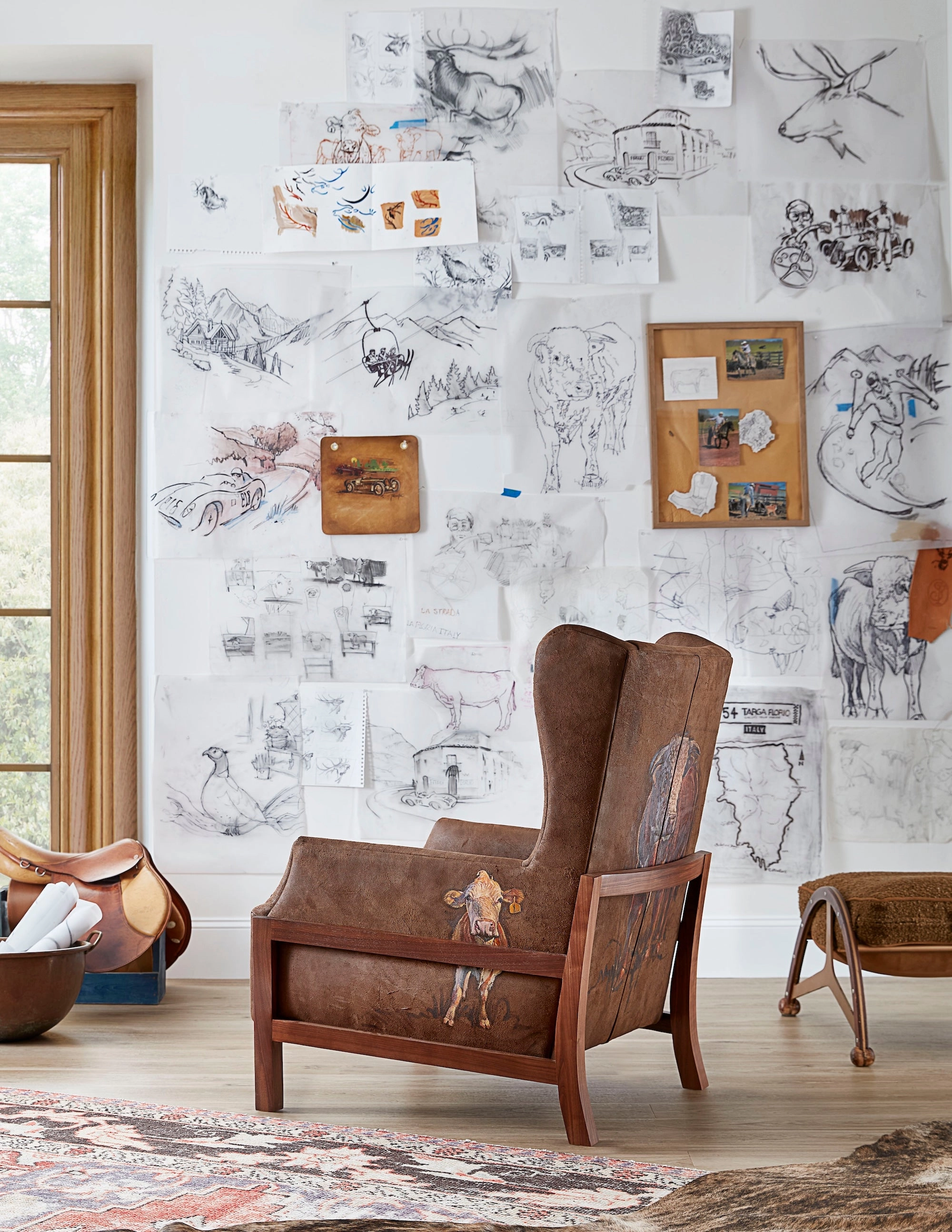 Burnished Leather Wingback Chair