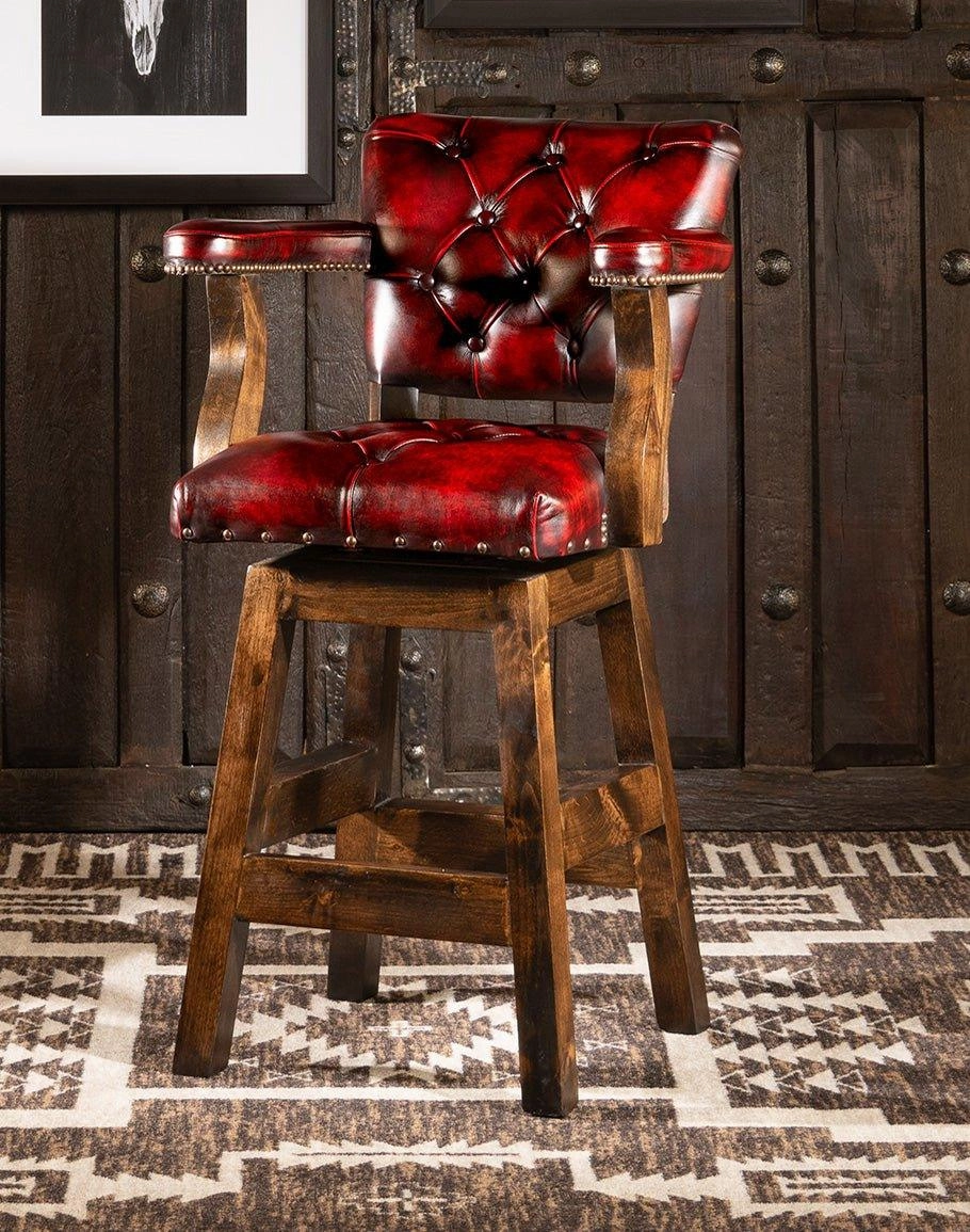 Burnished Red Leather Western Barstool glassware set, wine glass