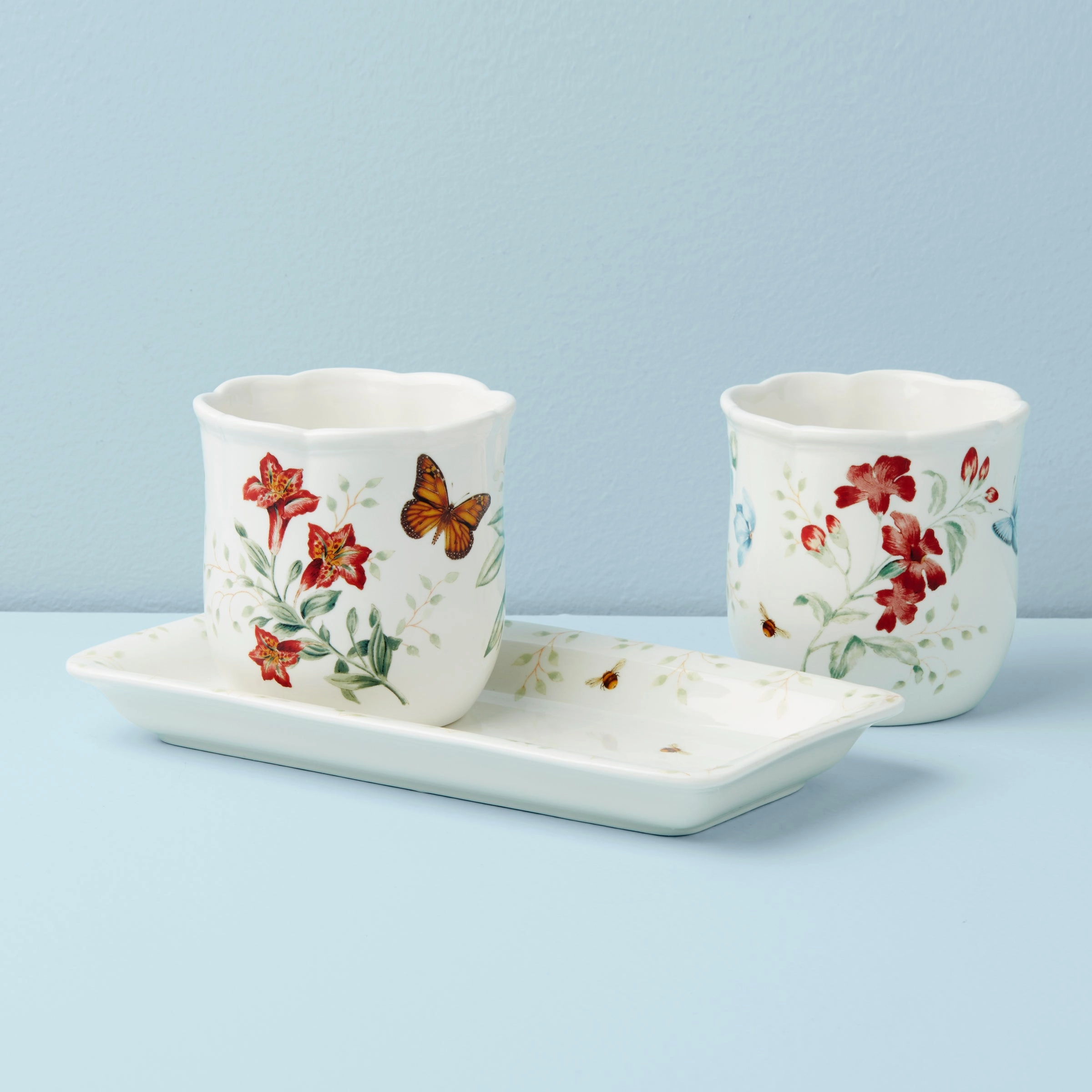 Butterfly Meadow 3-Piece Herb Pots & Tray Set