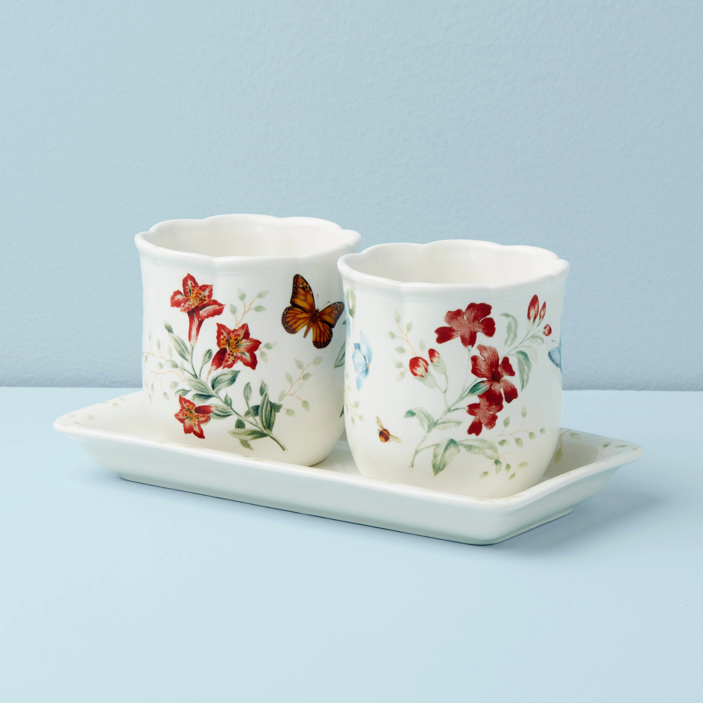 Butterfly Meadow 3-Piece Herb Pots & Tray Set