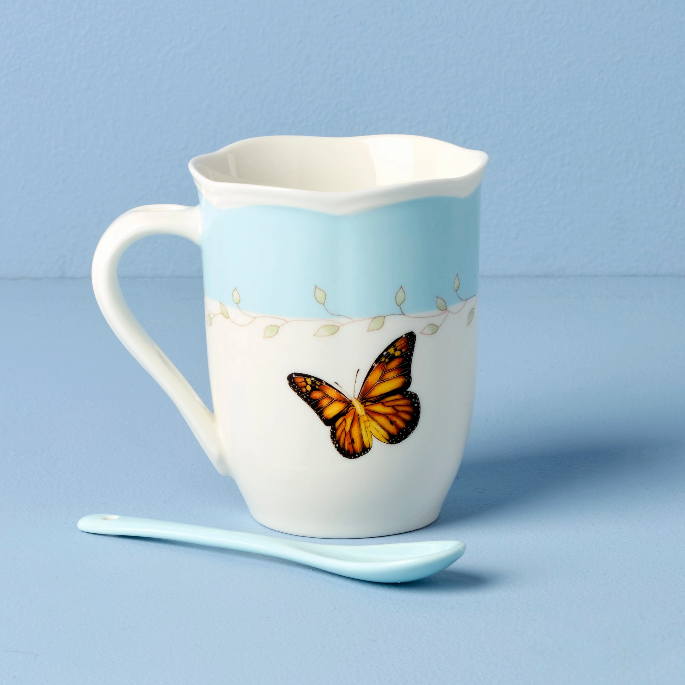 Butterfly Meadow Blue Mugs With Spoons - Set of 2