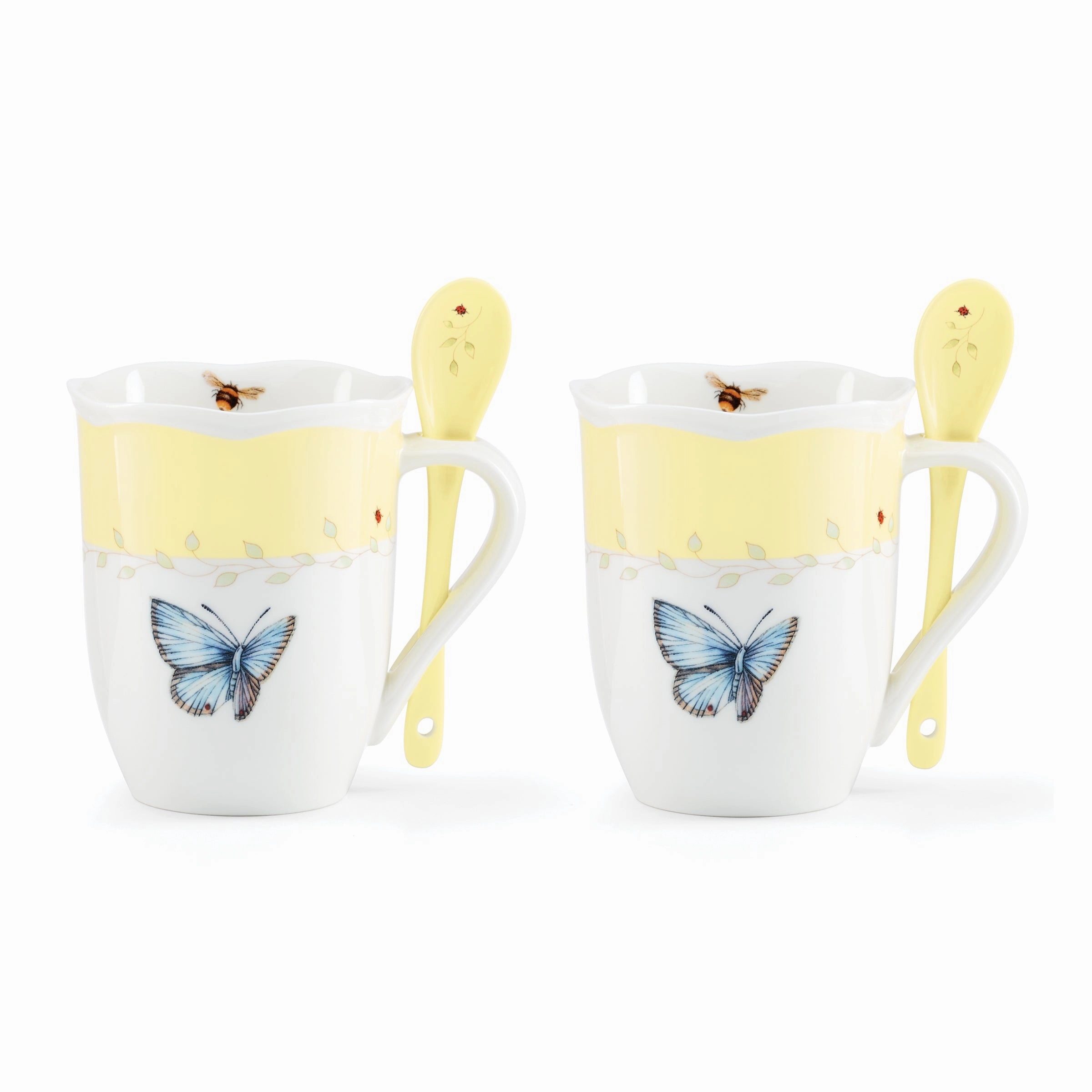 Butterfly Meadow Color Mugs With Spoons - Set of 8