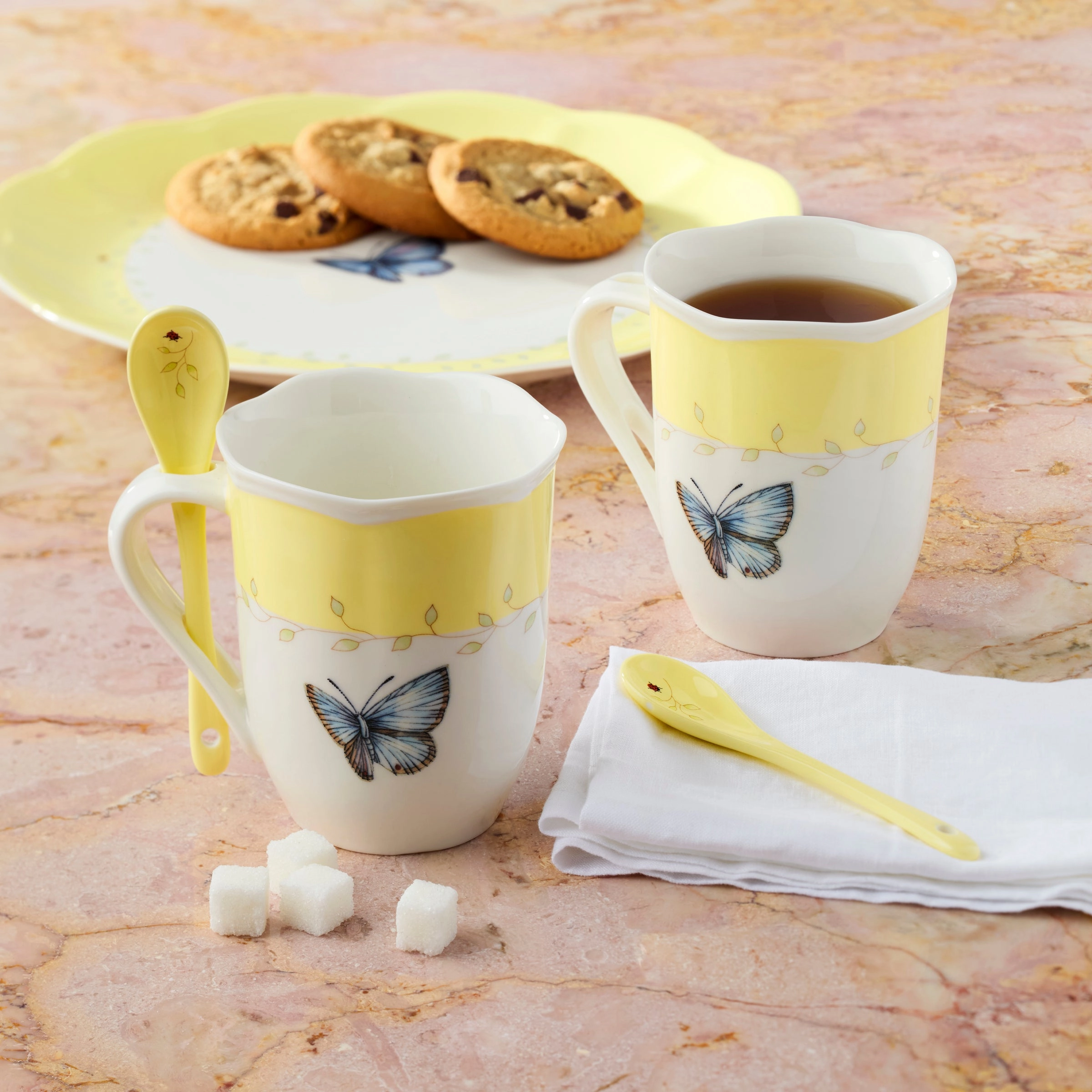 Butterfly Meadow Color Mugs With Spoons - Set of 8