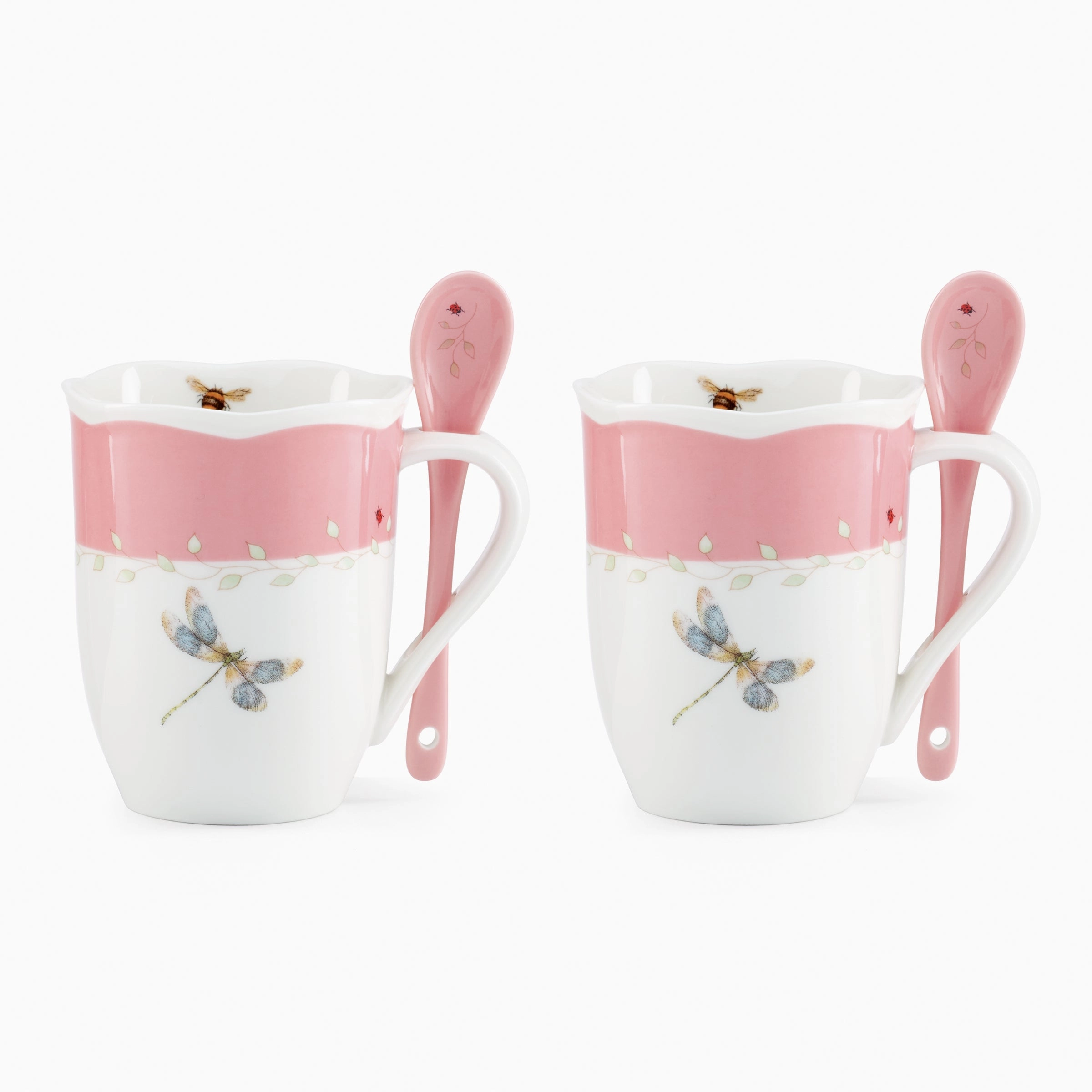 Butterfly Meadow Color Mugs With Spoons - Set of 8