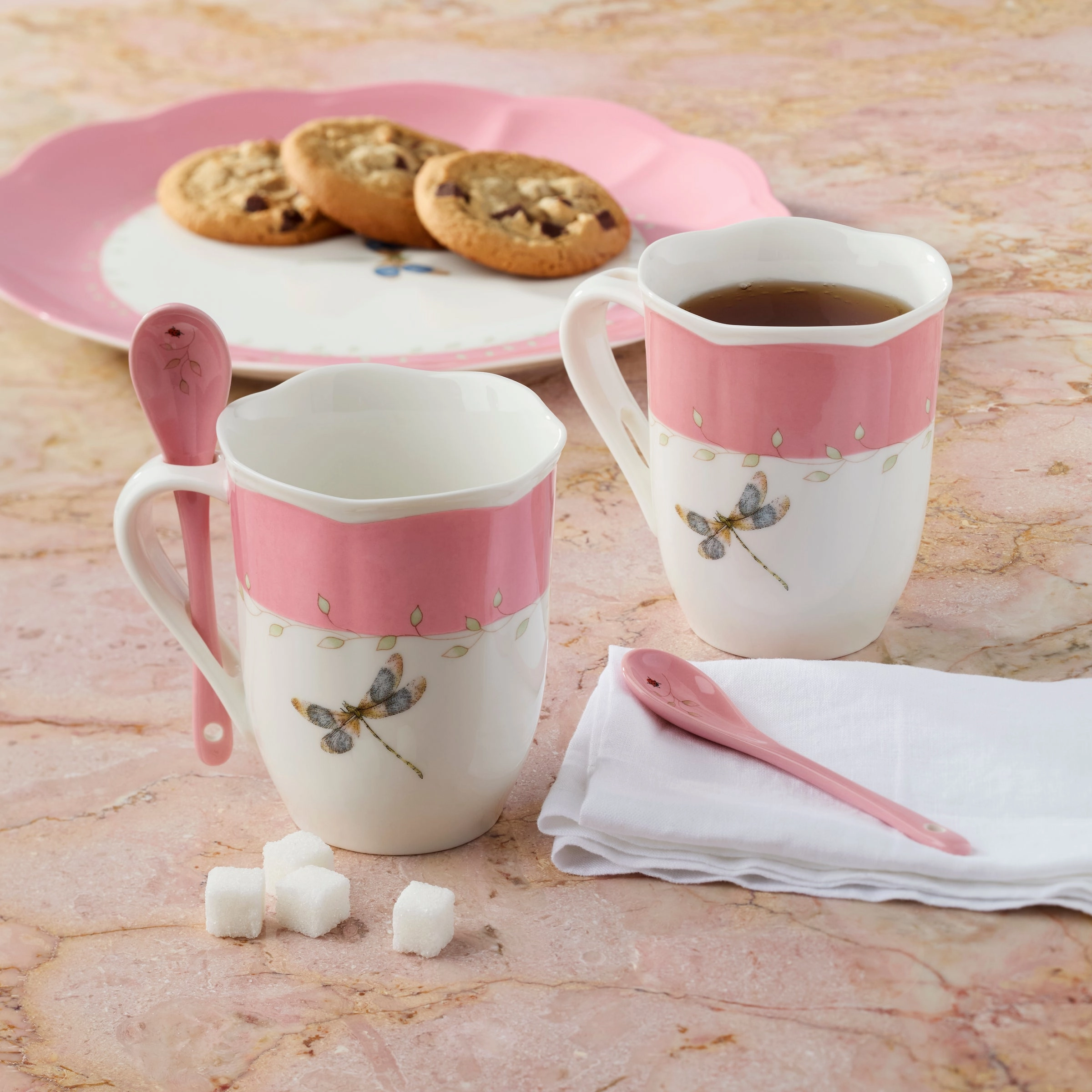 Butterfly Meadow Color Mugs With Spoons - Set of 8
