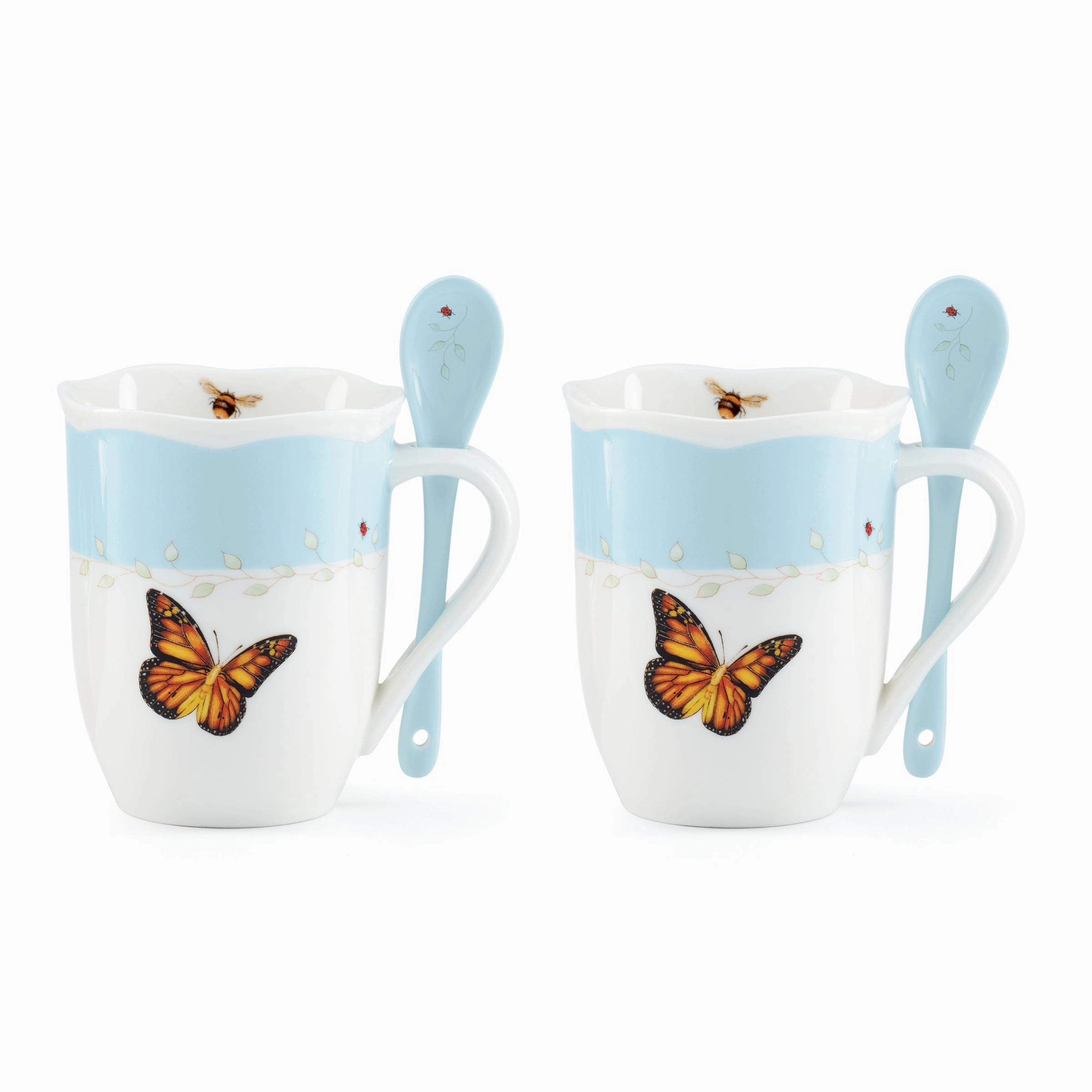 Butterfly Meadow Color Mugs With Spoons - Set of 8
