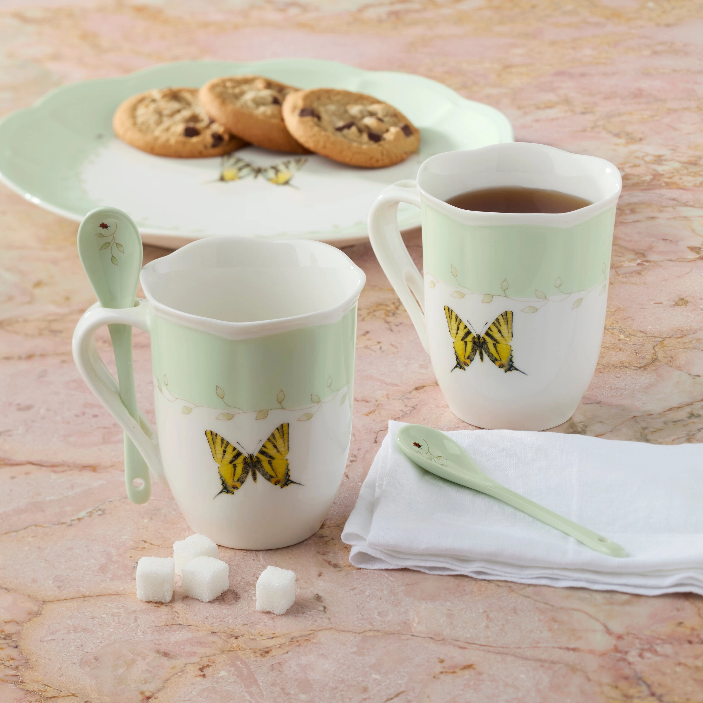 Butterfly Meadow Color Mugs With Spoons - Set of 8
