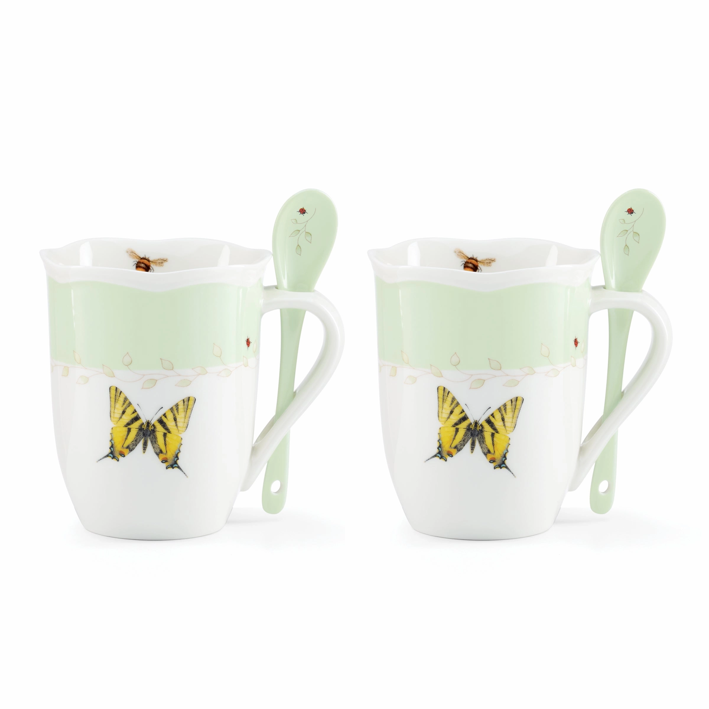 Butterfly Meadow Color Mugs With Spoons - Set of 8