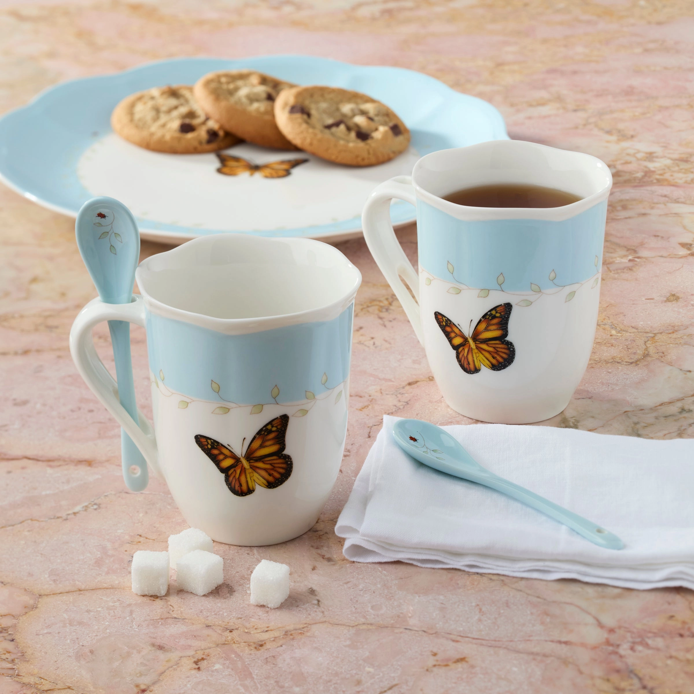 Butterfly Meadow Color Mugs With Spoons - Set of 8