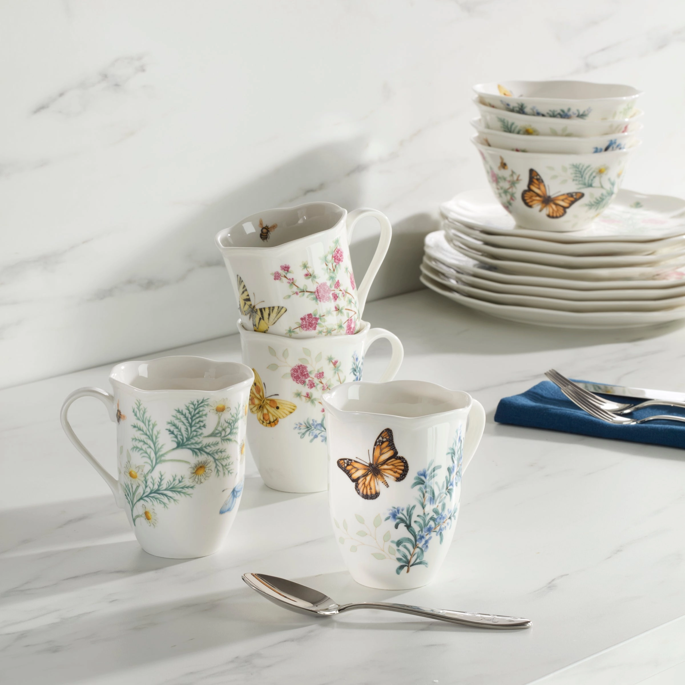 Butterfly Meadow Herbs Mugs - Set of 4