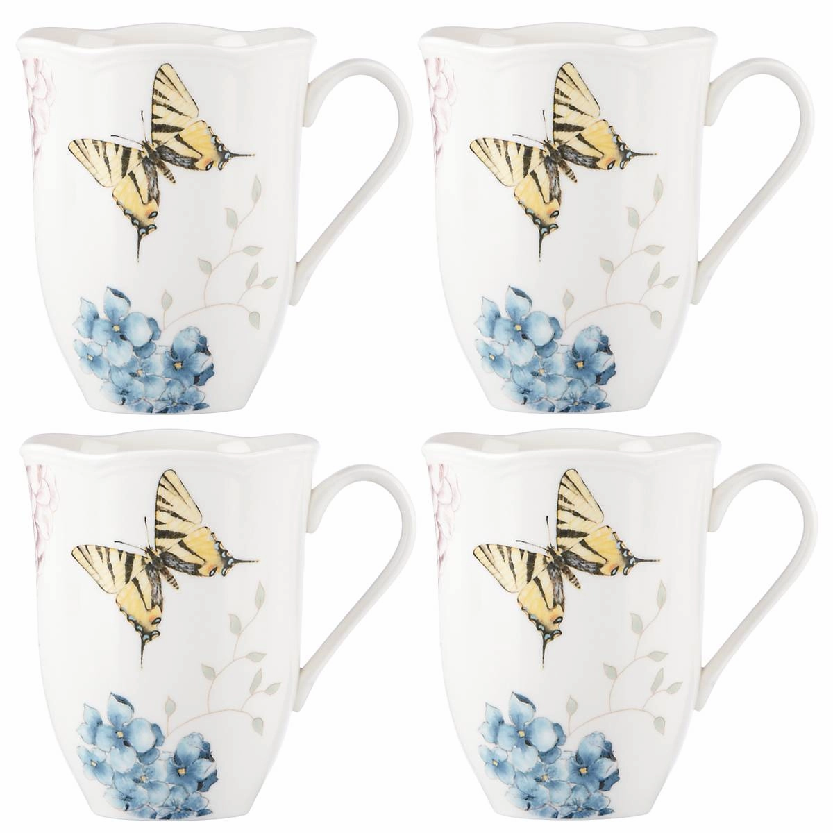 Butterfly Meadow Hydrangea Mugs - Set of 4