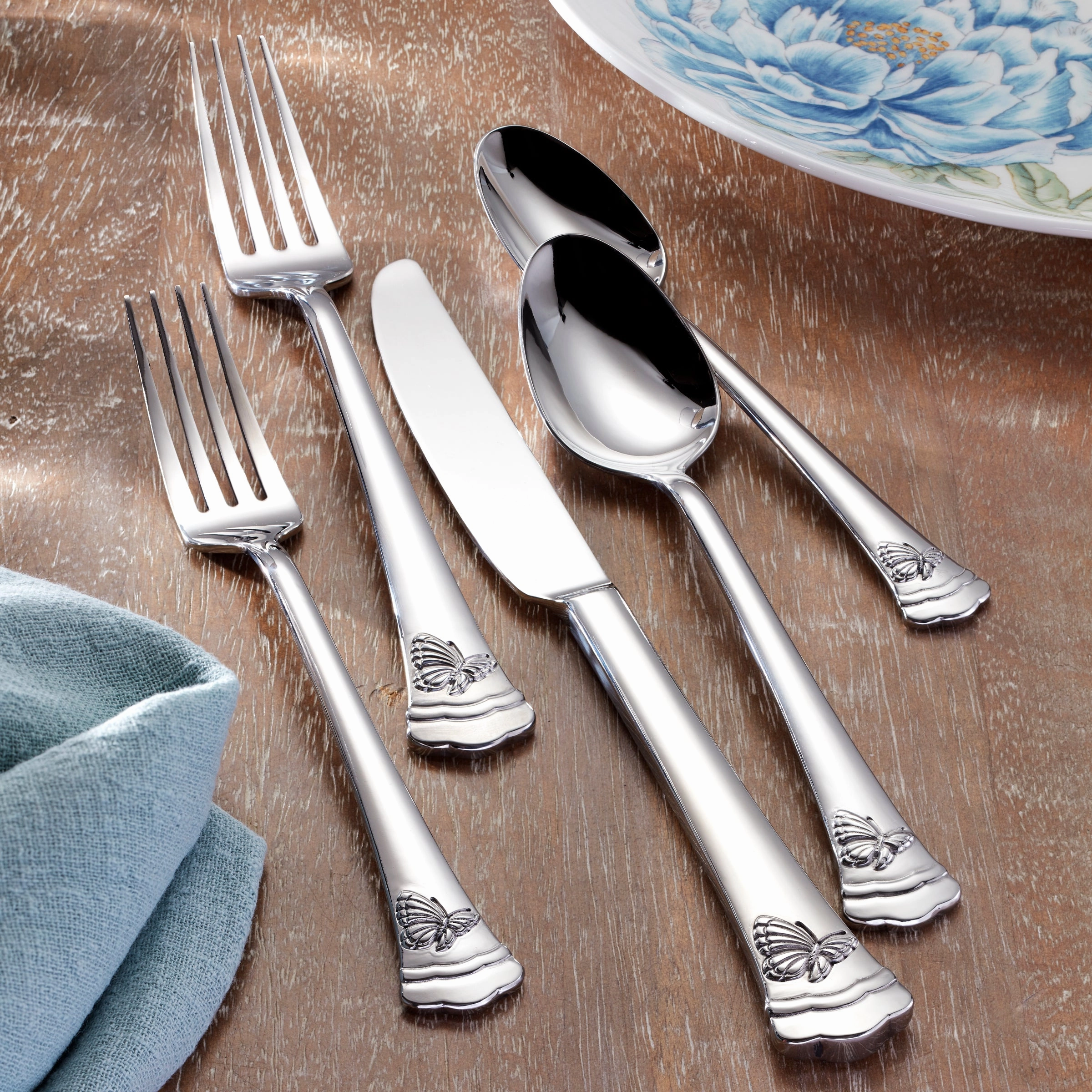 Butterfly Meadow II Mirror 65 Piece Flatware Set