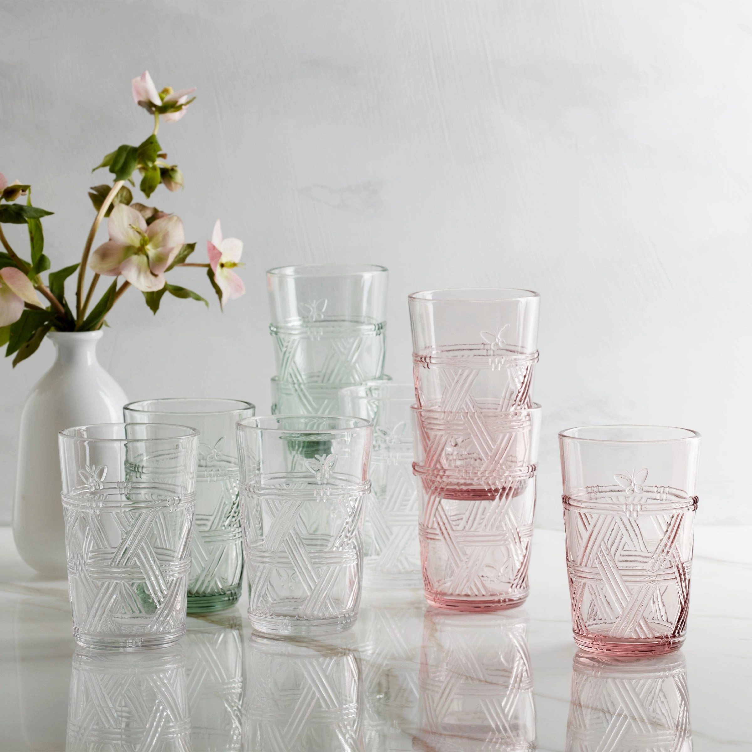 Butterfly Meadow Pink Tall Glasses - Set Of 4