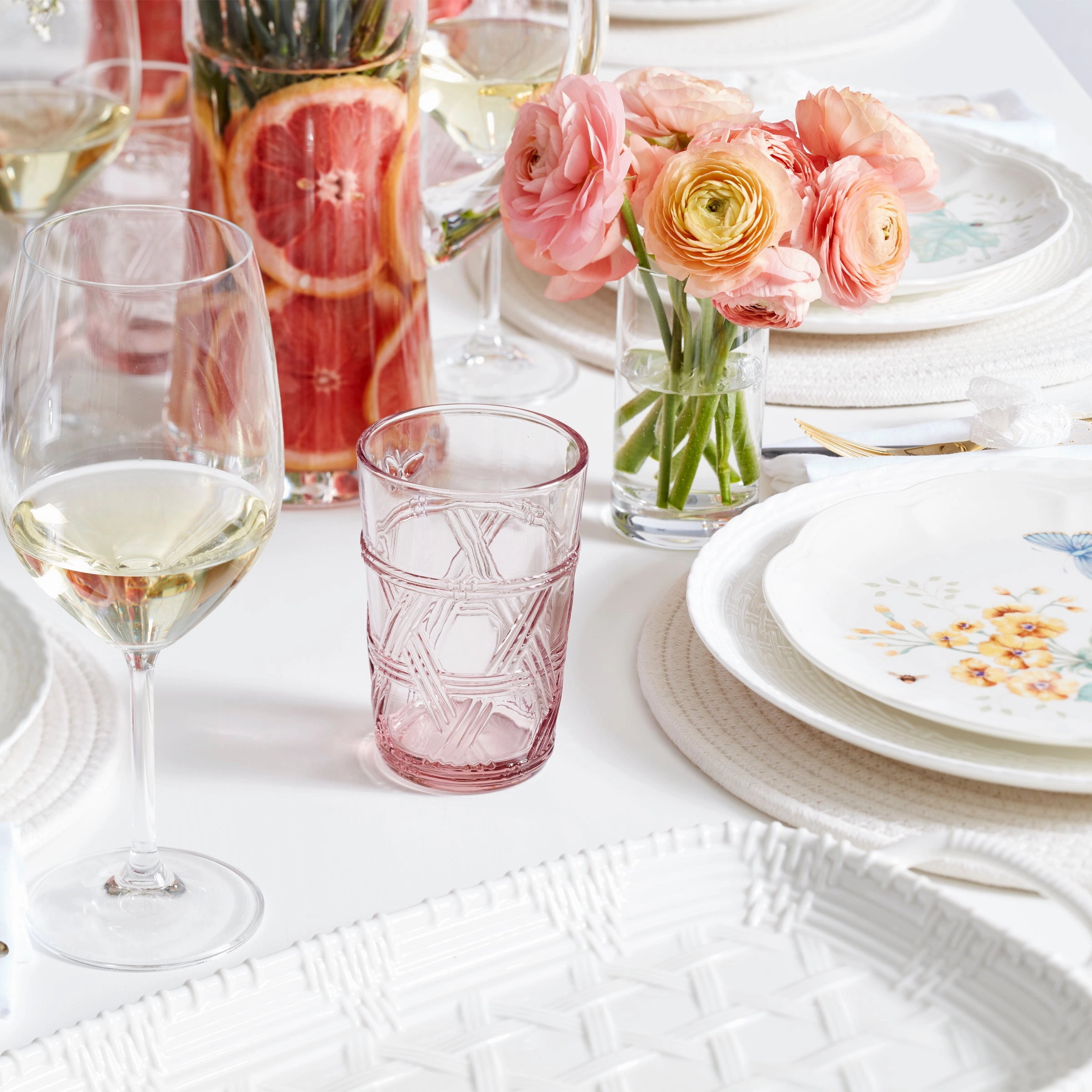 Butterfly Meadow Pink Tall Glasses - Set Of 4