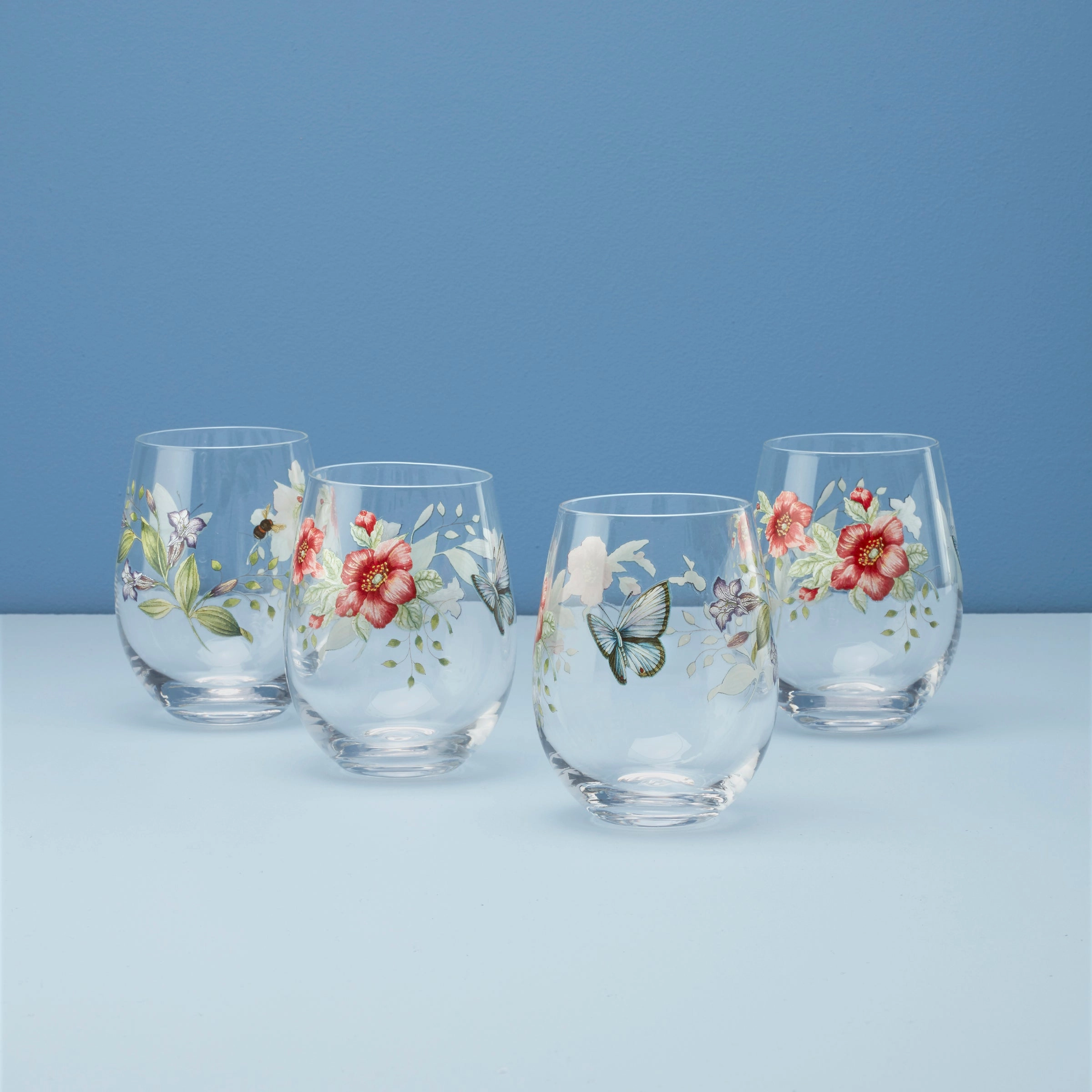 Butterfly Meadow Stemless Wine Glasses - Set Of 4