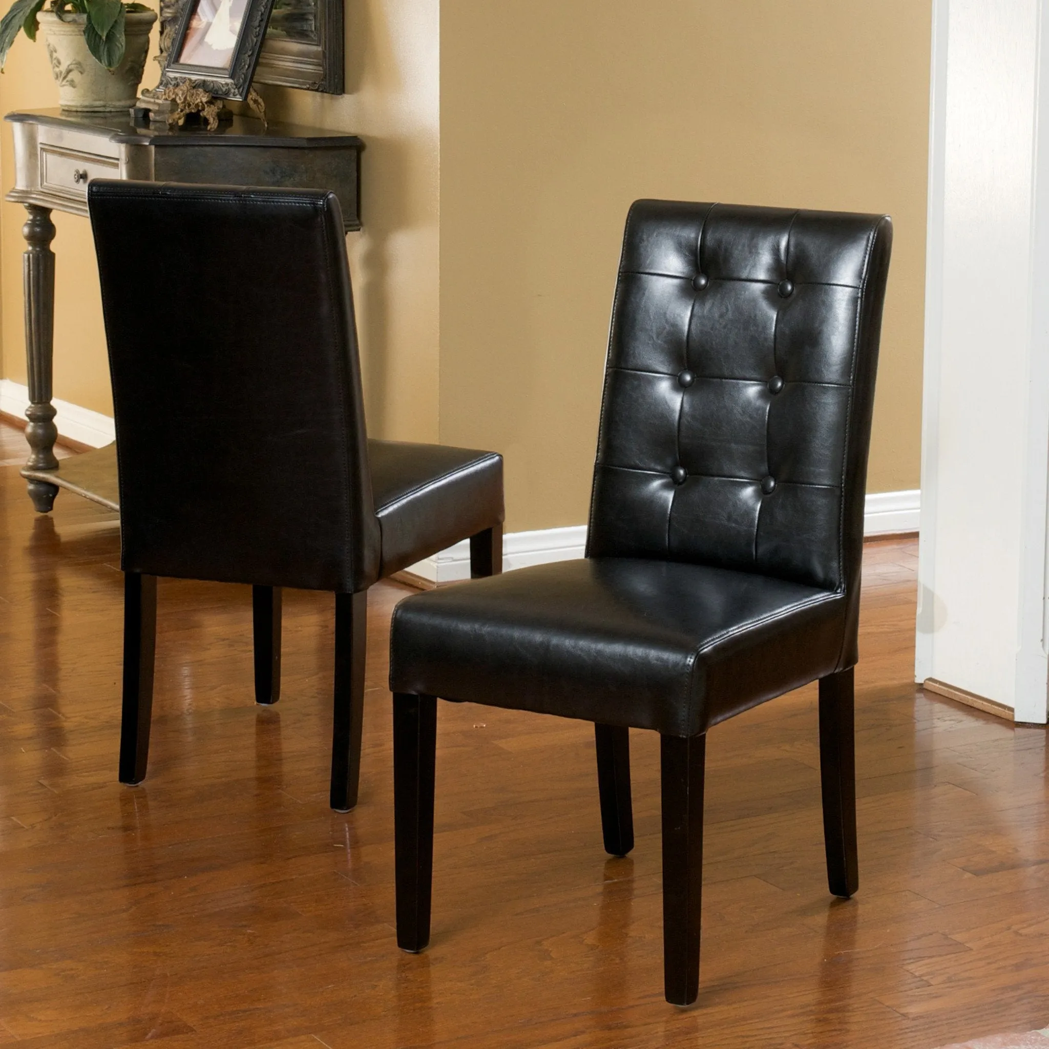 Button Tufted Black Bonded Leather Dining Chairs (Set of 2) - NH496732 dining table set, 6-piece dining set