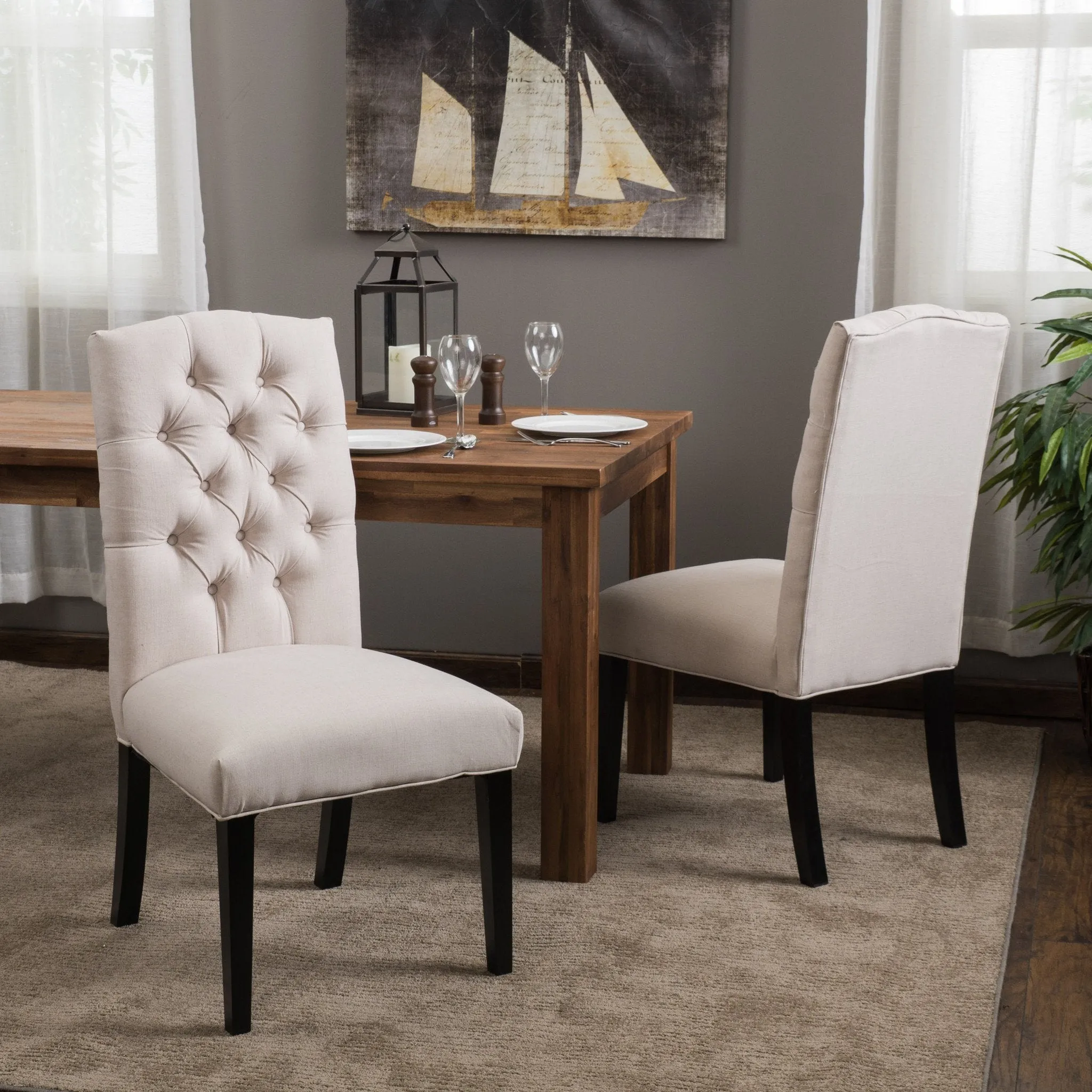 Button Tufted Fabric Dining Chair with Tapered Legs, Set of 2 - NH338812 dining table set, 6-piece dining set