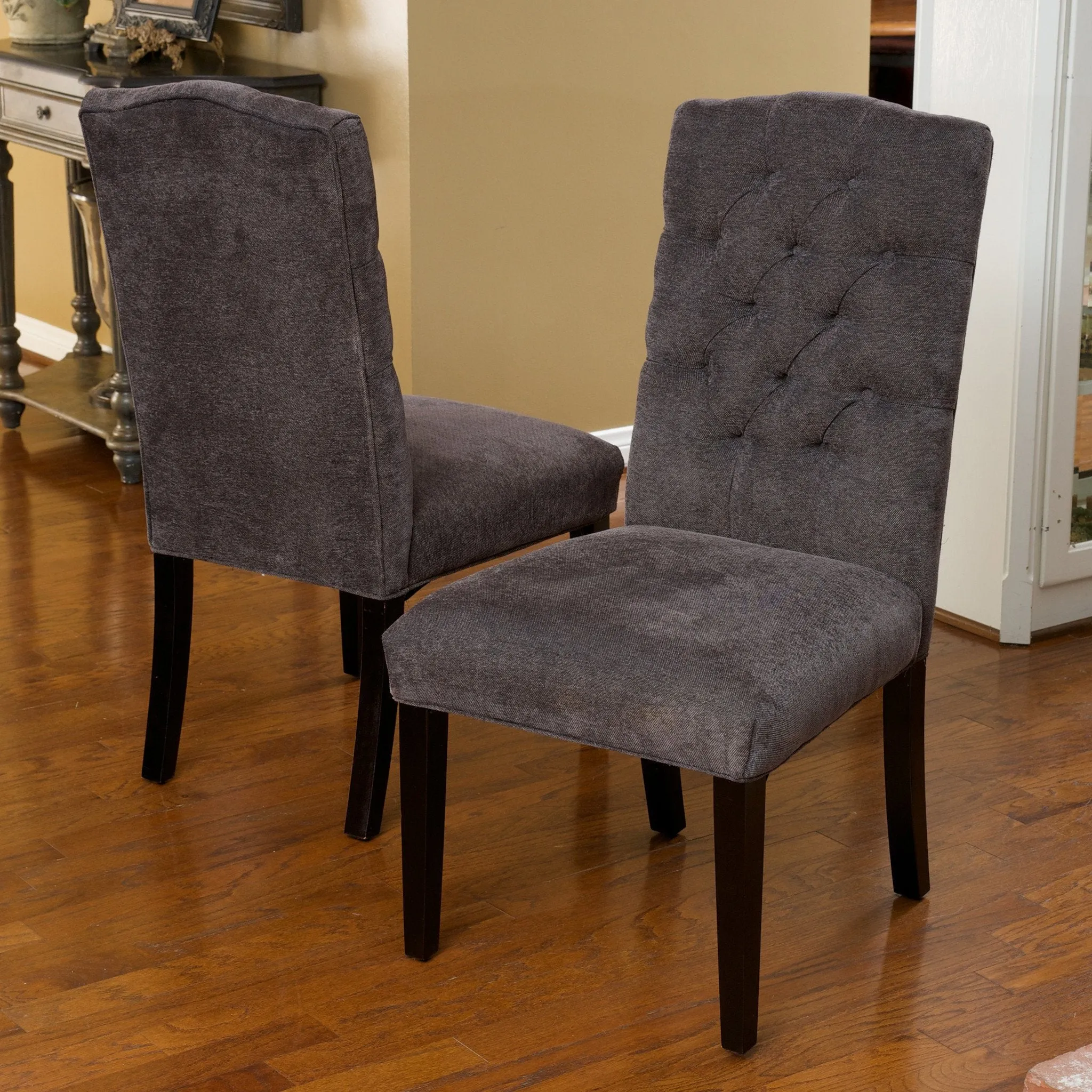 Button Tufted Fabric Dining Chair with Tapered Legs, Set of 2 - NH338812