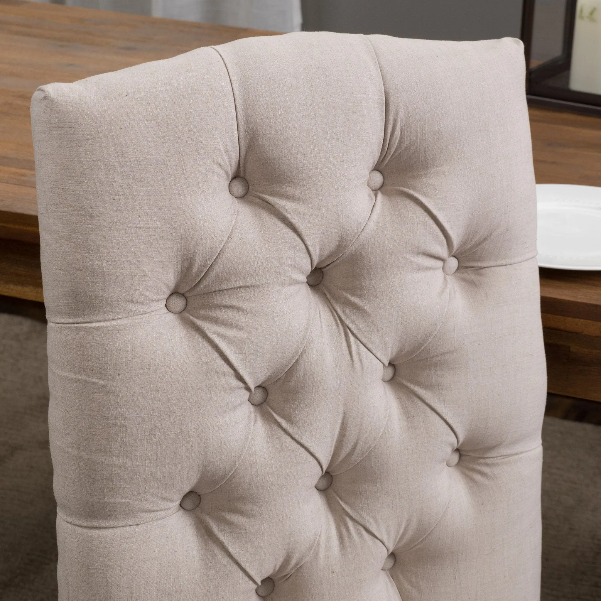 Button Tufted Fabric Dining Chair with Tapered Legs, Set of 2 - NH338812
