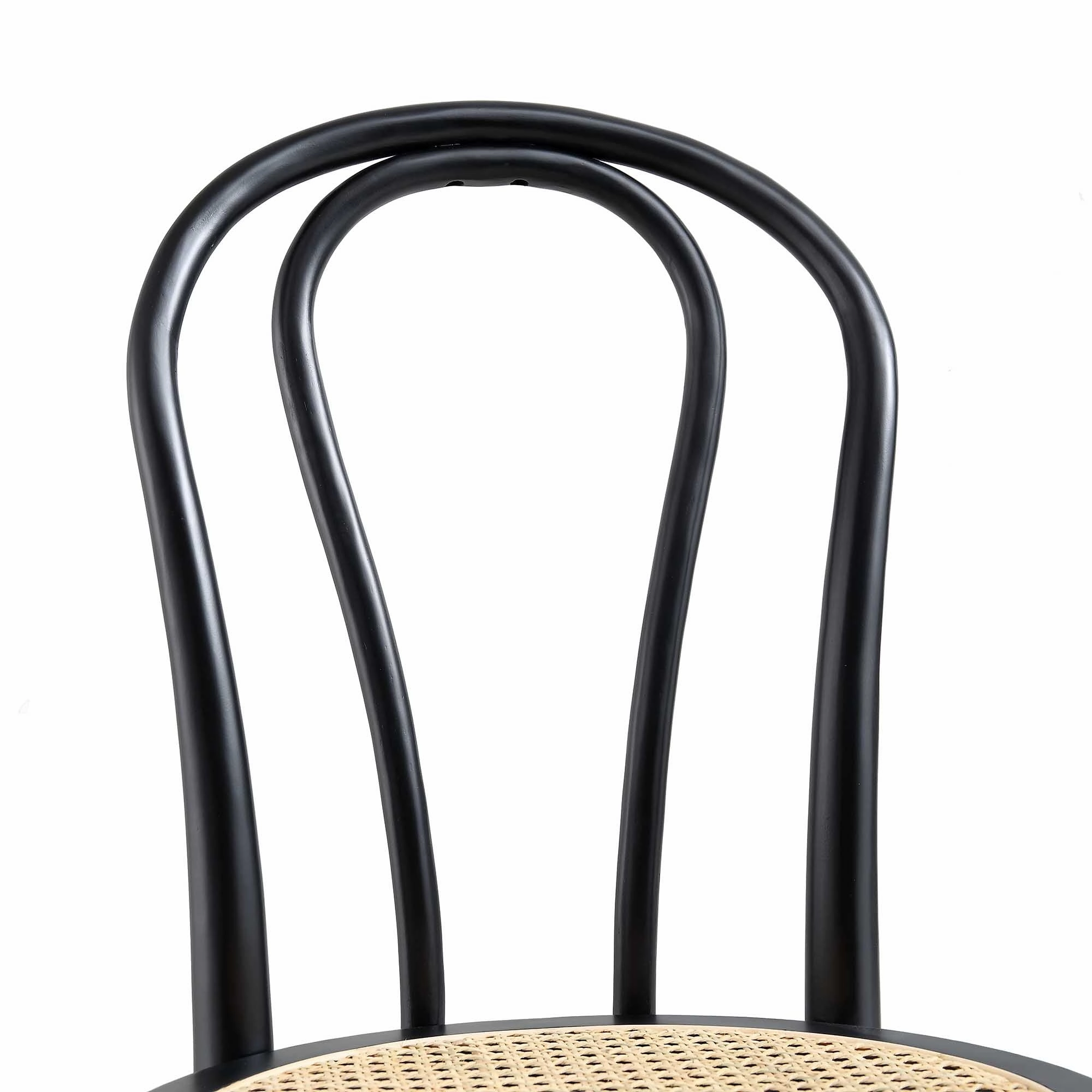 Camille Elm Wood and Rattan Bentwood Counter Stool, Black