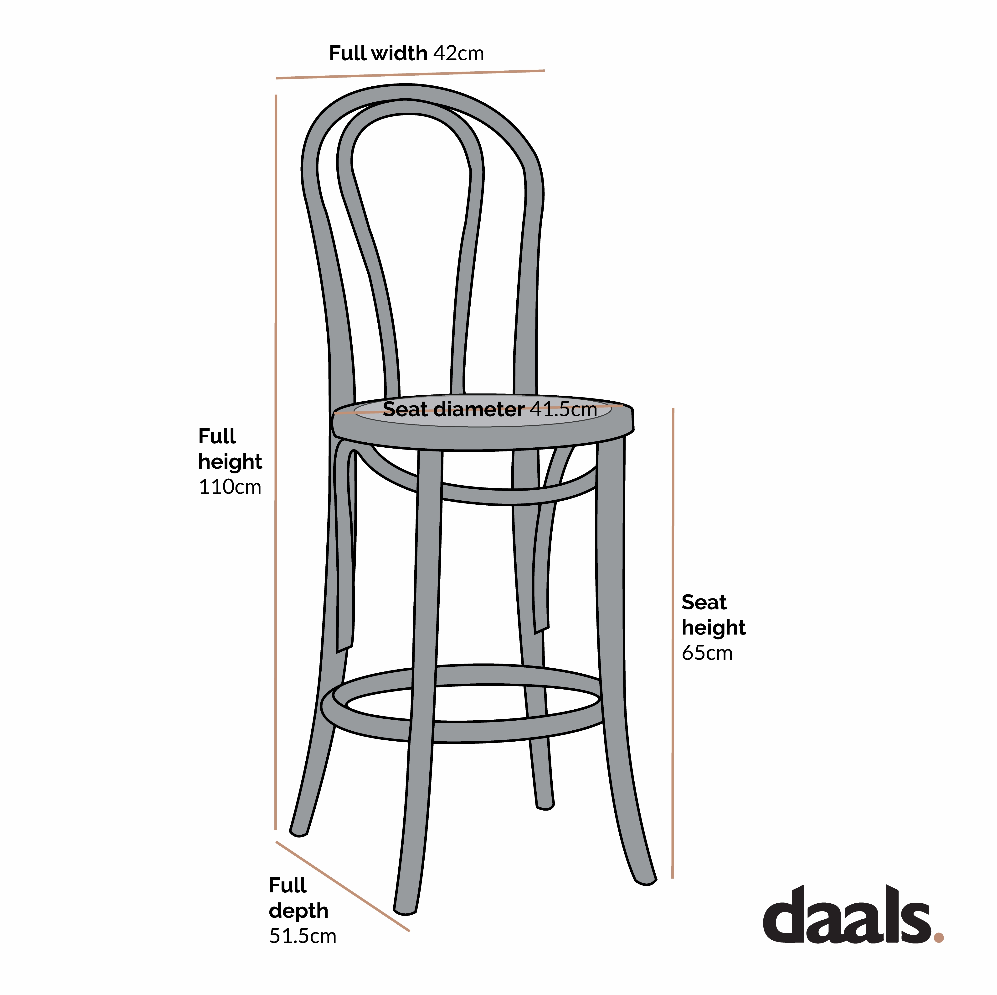 Camille Elm Wood and Rattan Bentwood Counter Stool, Black