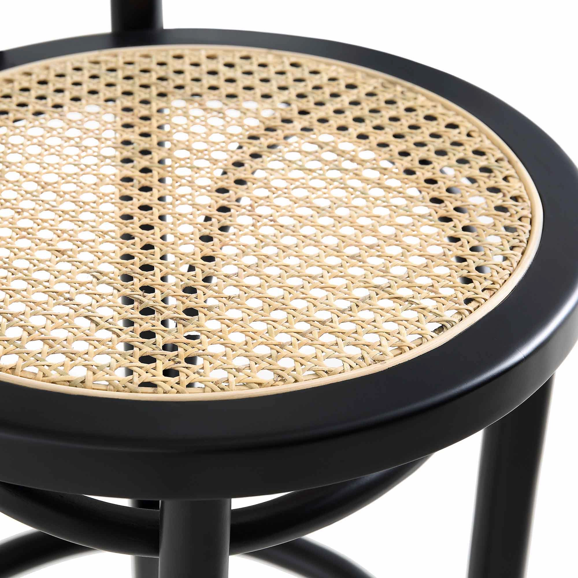 Camille Elm Wood and Rattan Bentwood Counter Stool, Black