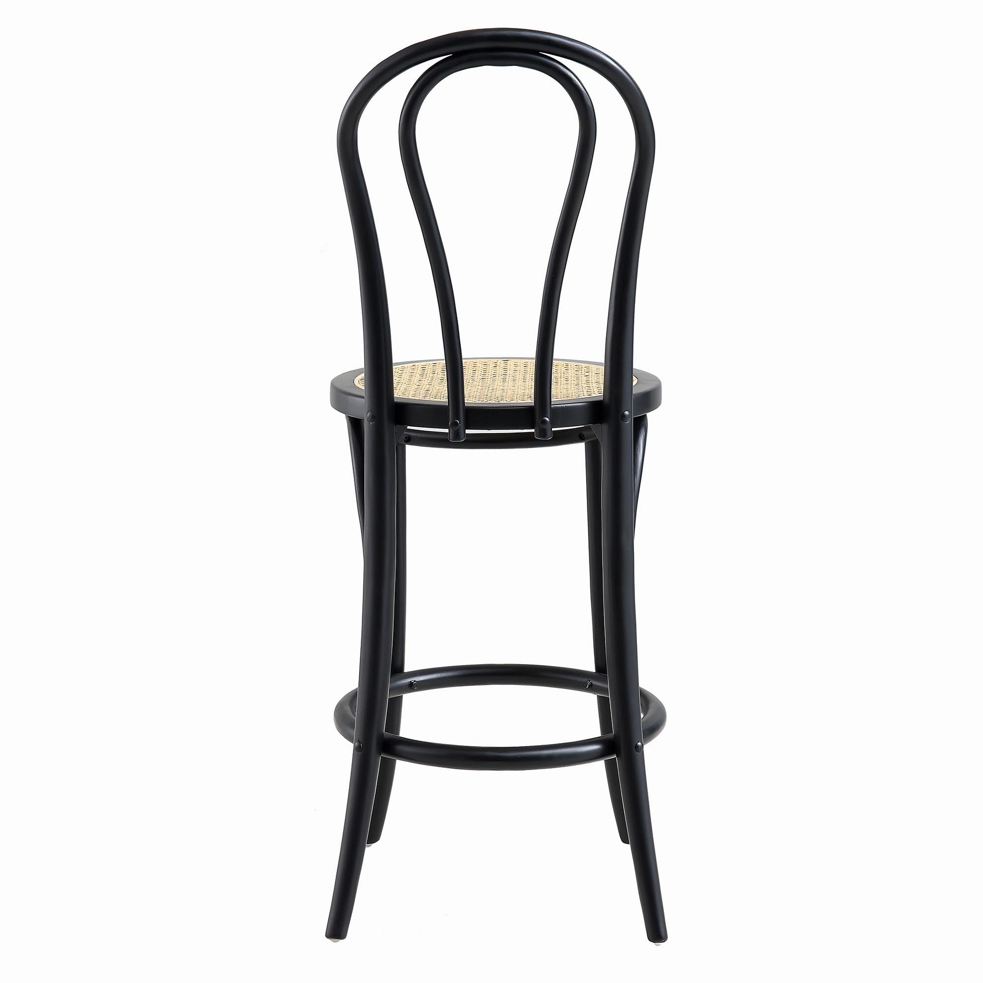 Camille Elm Wood and Rattan Bentwood Counter Stool, Black