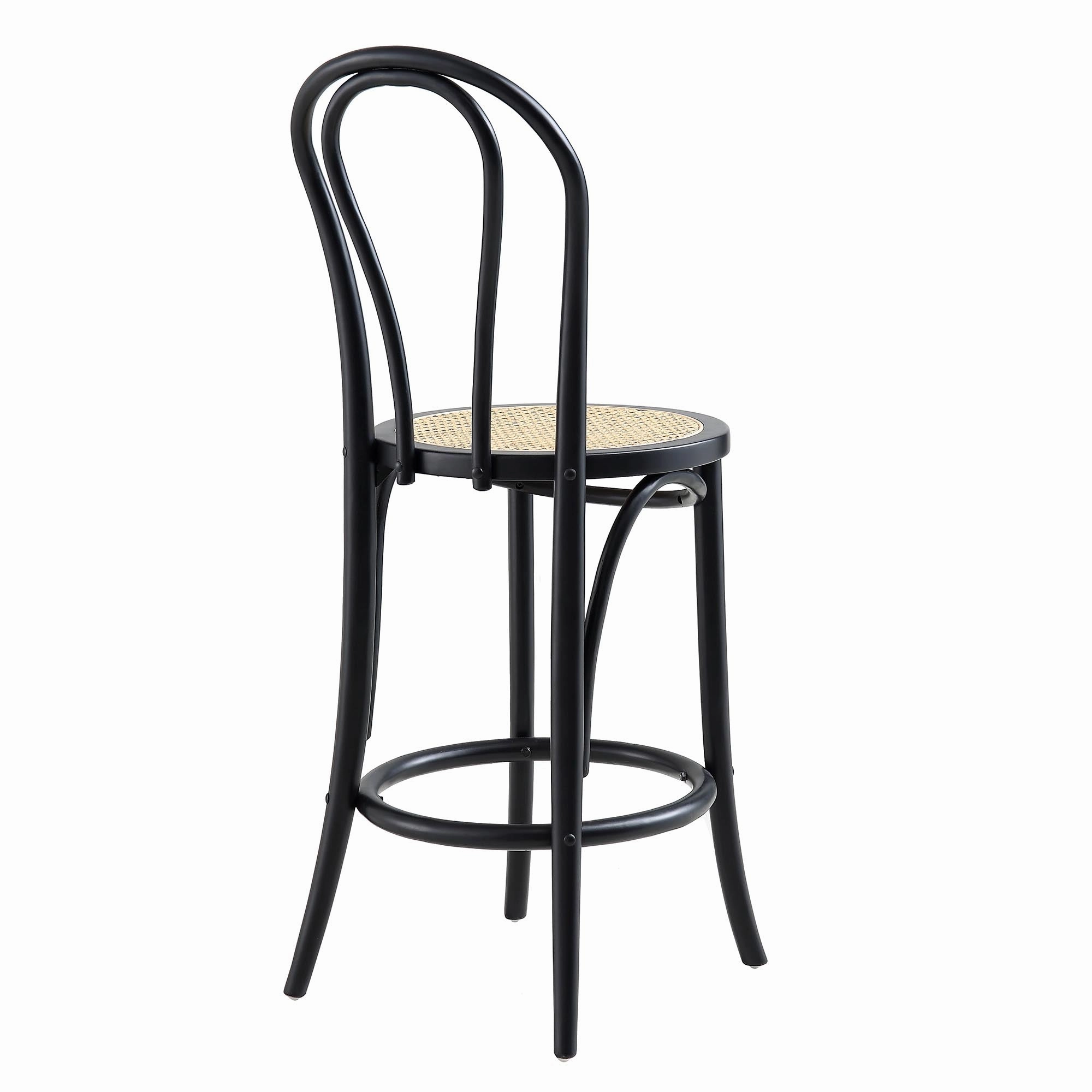 Camille Elm Wood and Rattan Bentwood Counter Stool, Black